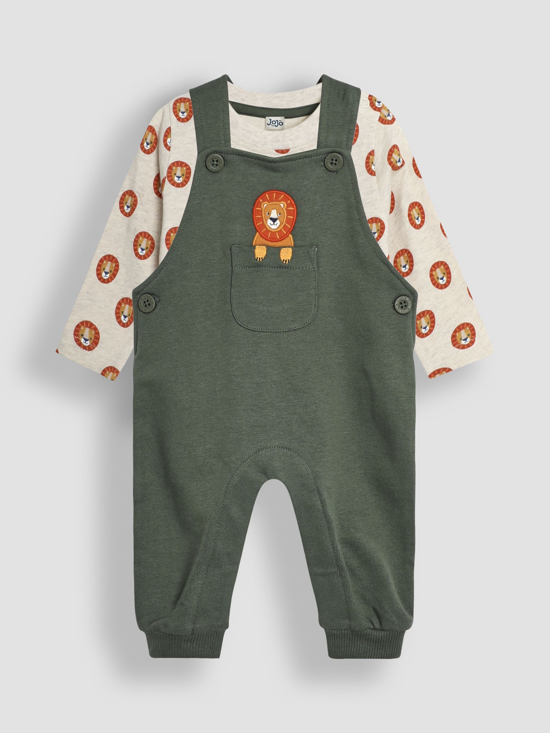 Khaki Green Lion Appliqué Pocket Dungarees and Top Set - Image 1 of 6