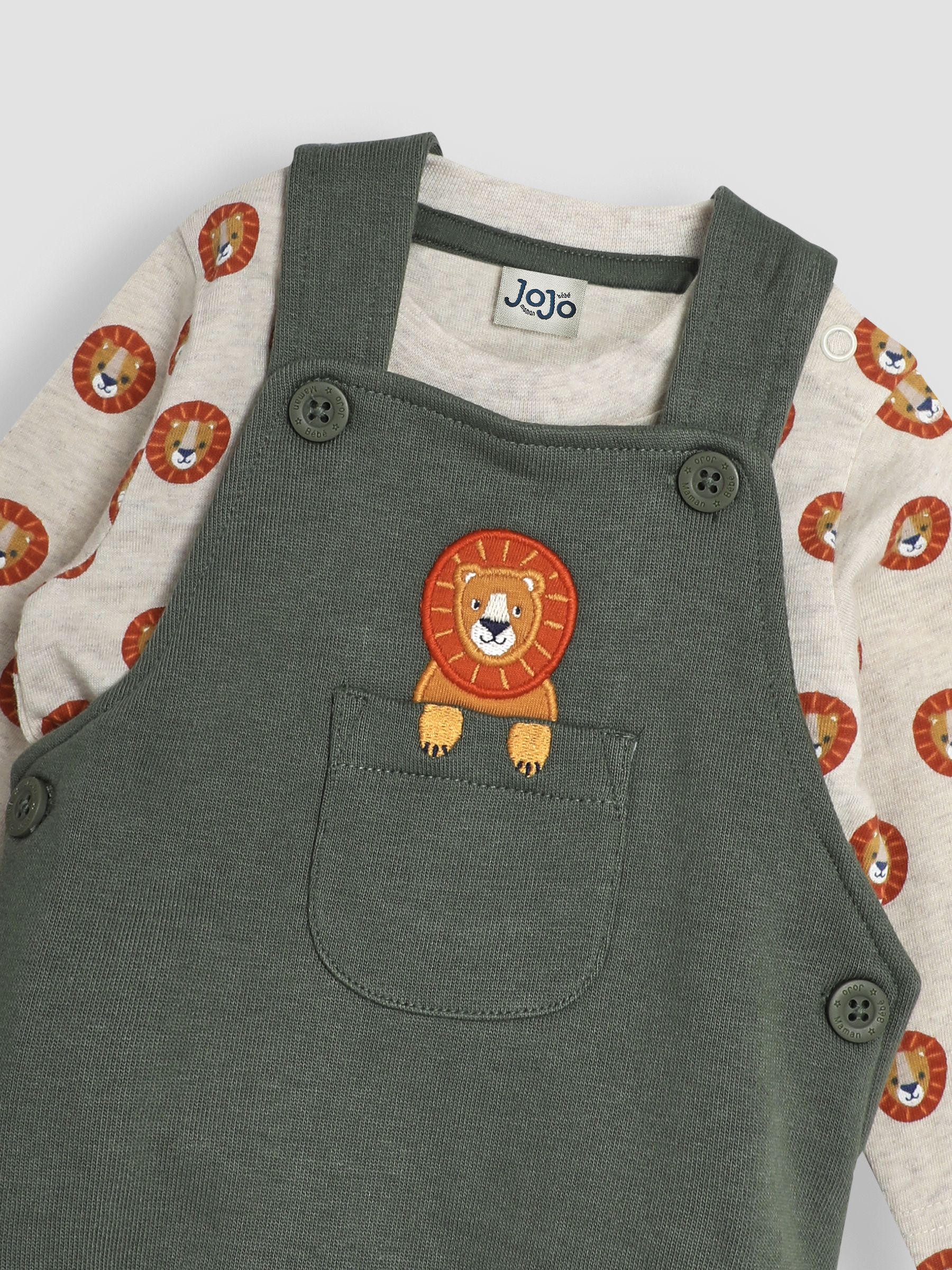Khaki Green Lion Appliqué Pocket Dungarees and Top Set - Image 6 of 6