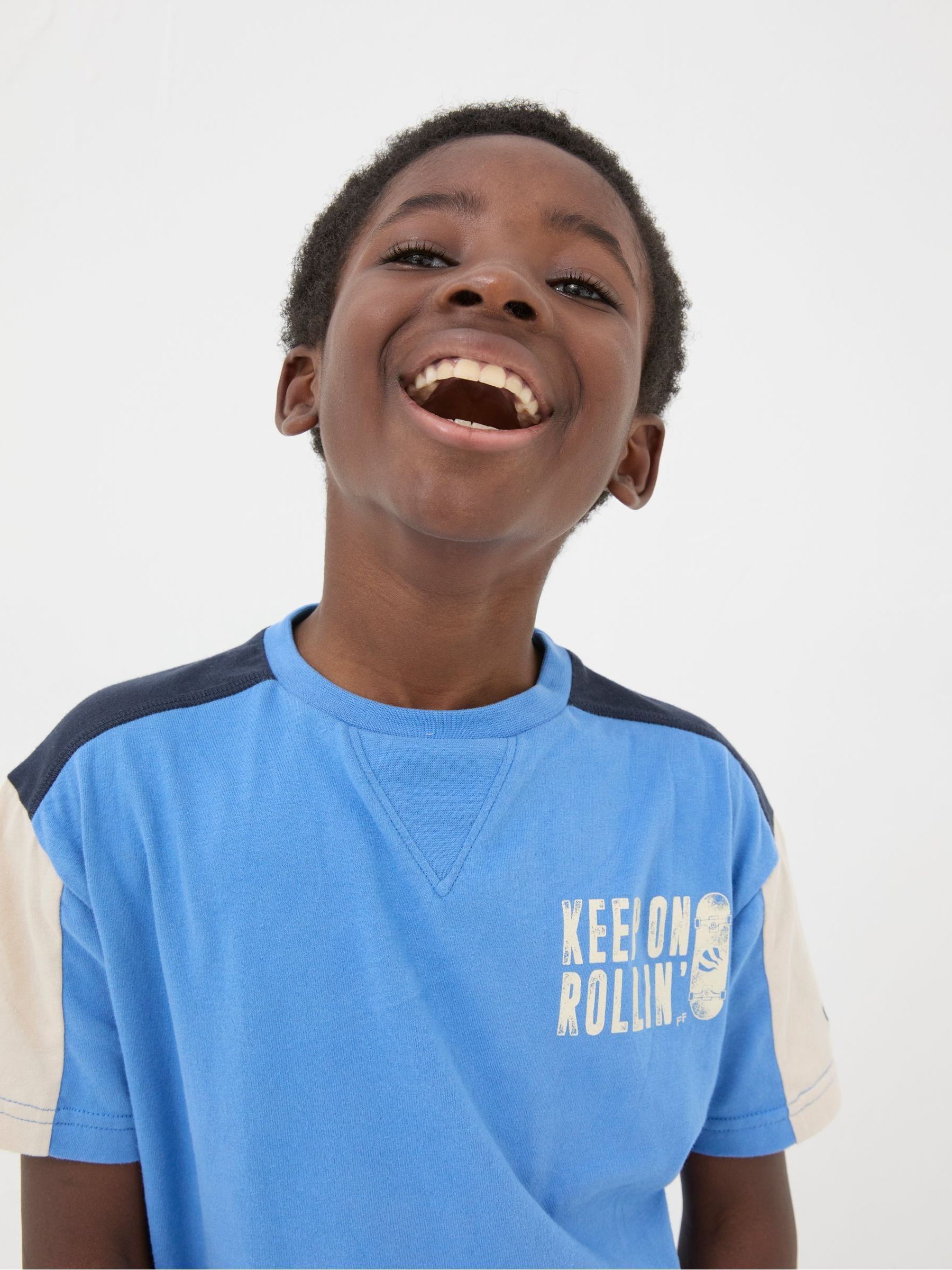 Blue Colourblock Jersey T-Shirt - Image 1 of 4