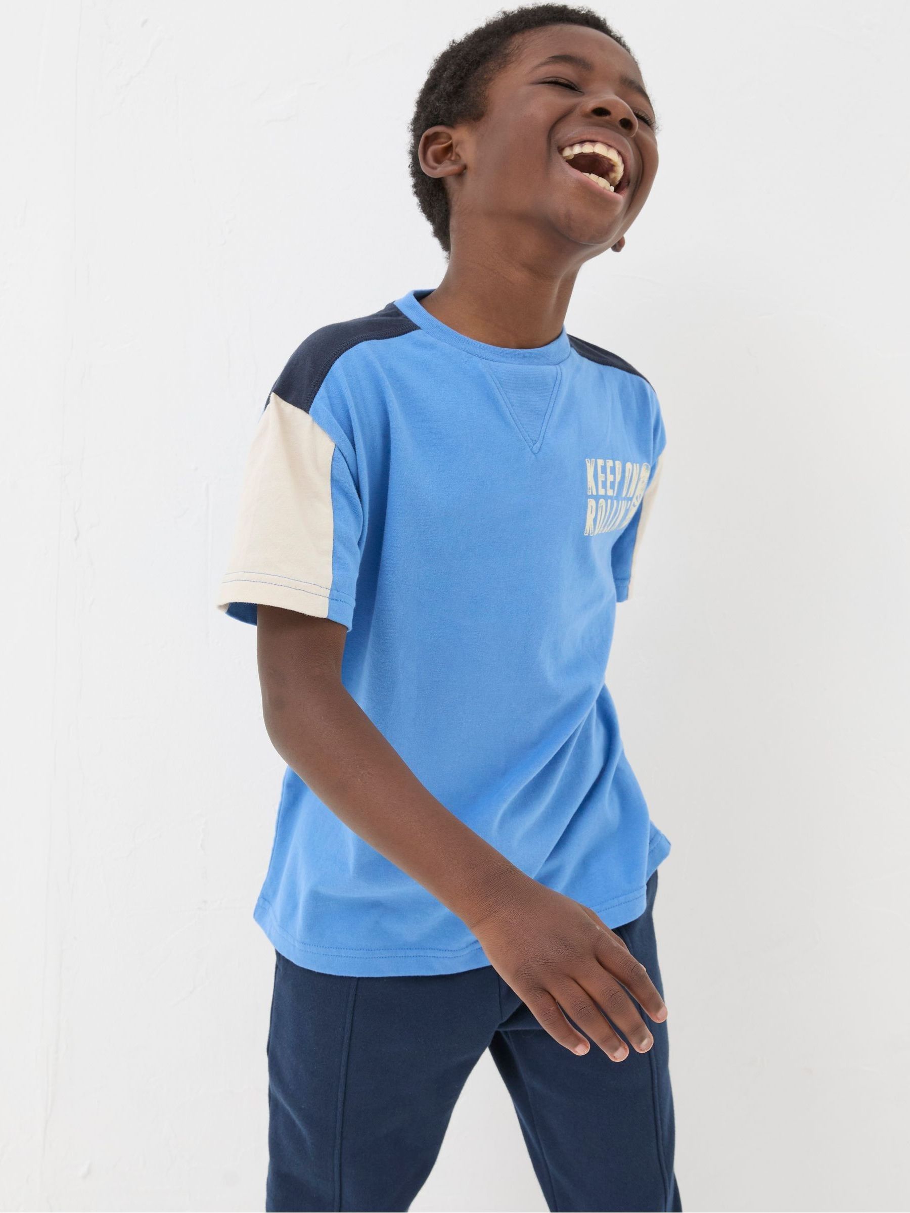 Blue Colourblock Jersey T-Shirt - Image 2 of 4 Blue Colourblock Jersey T-Shirt - Image 2 of 4