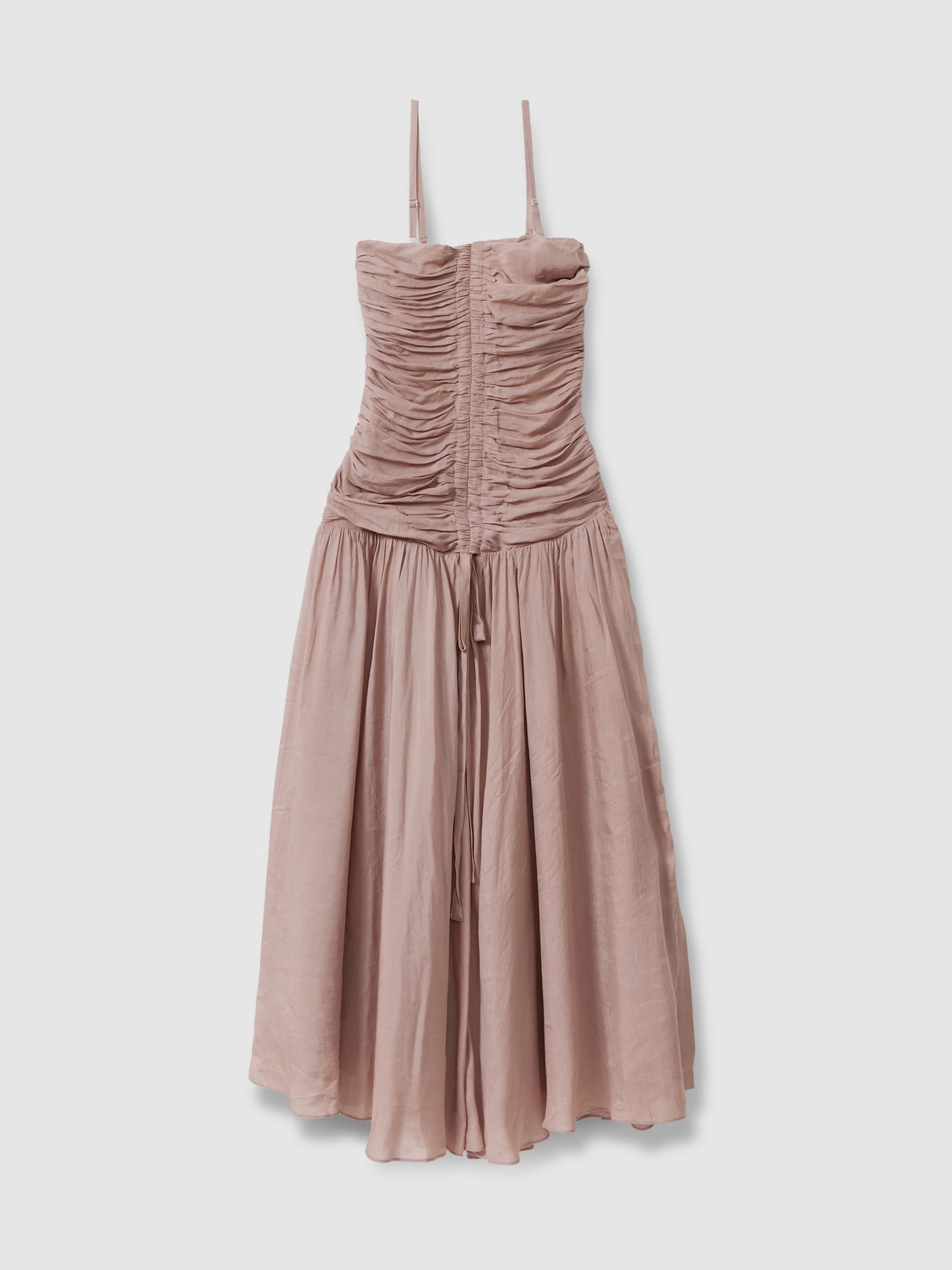 Viscose Linen Ruched Maxi Dress in Dusty Pink - Image 2 of 6