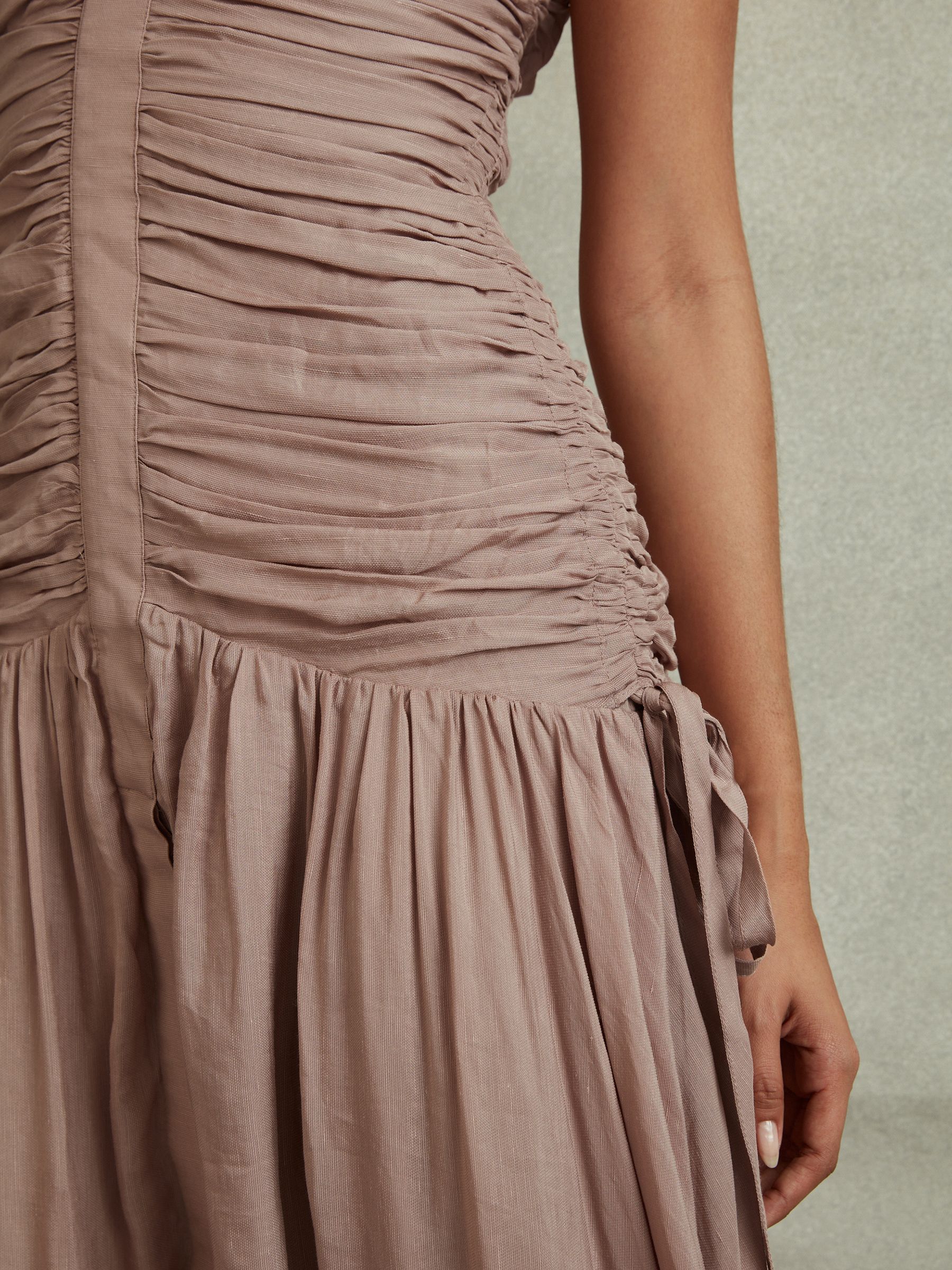 Viscose Linen Ruched Maxi Dress in Dusty Pink - Image 3 of 6