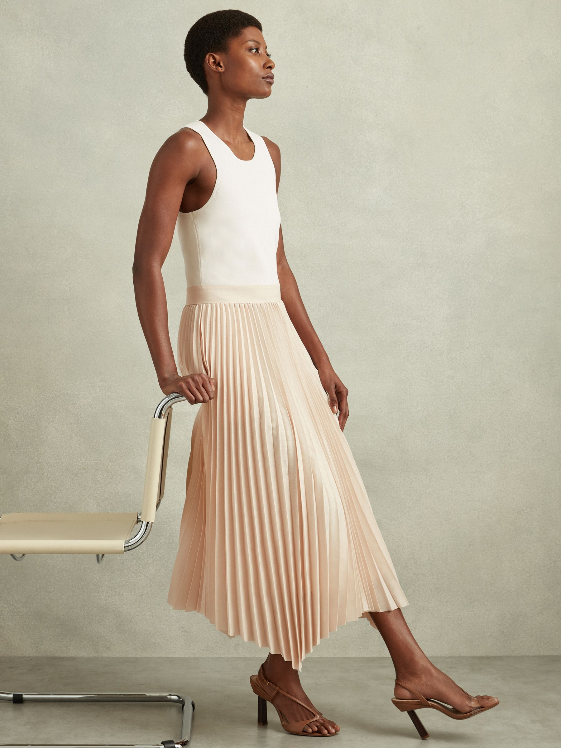 Hybrid Knitted Midi Dress in Ivory/Nude - Image 1 of 5