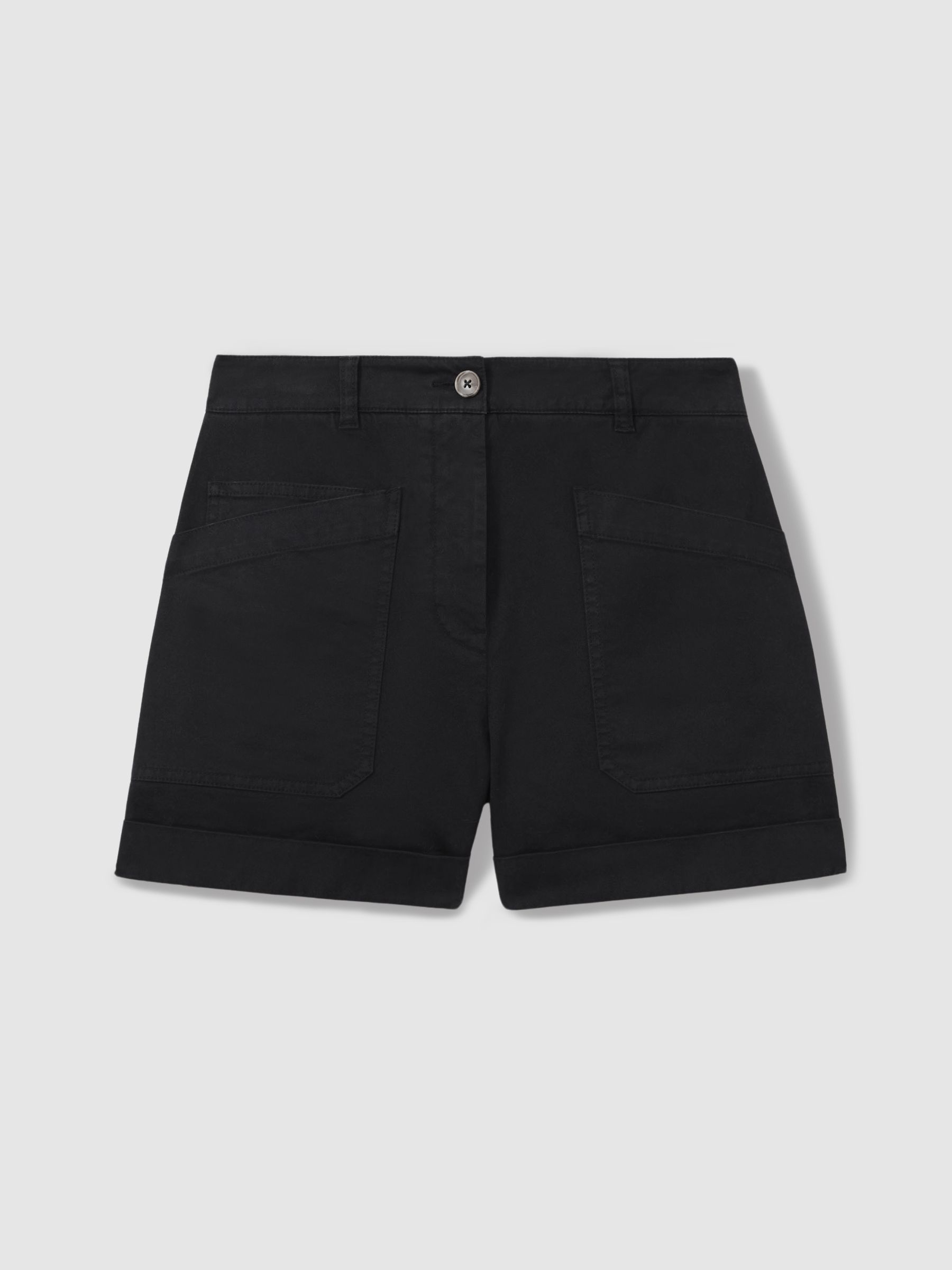 Cotton Blend Shorts with Turned-Up Hems in Navy - Image 2 of 5