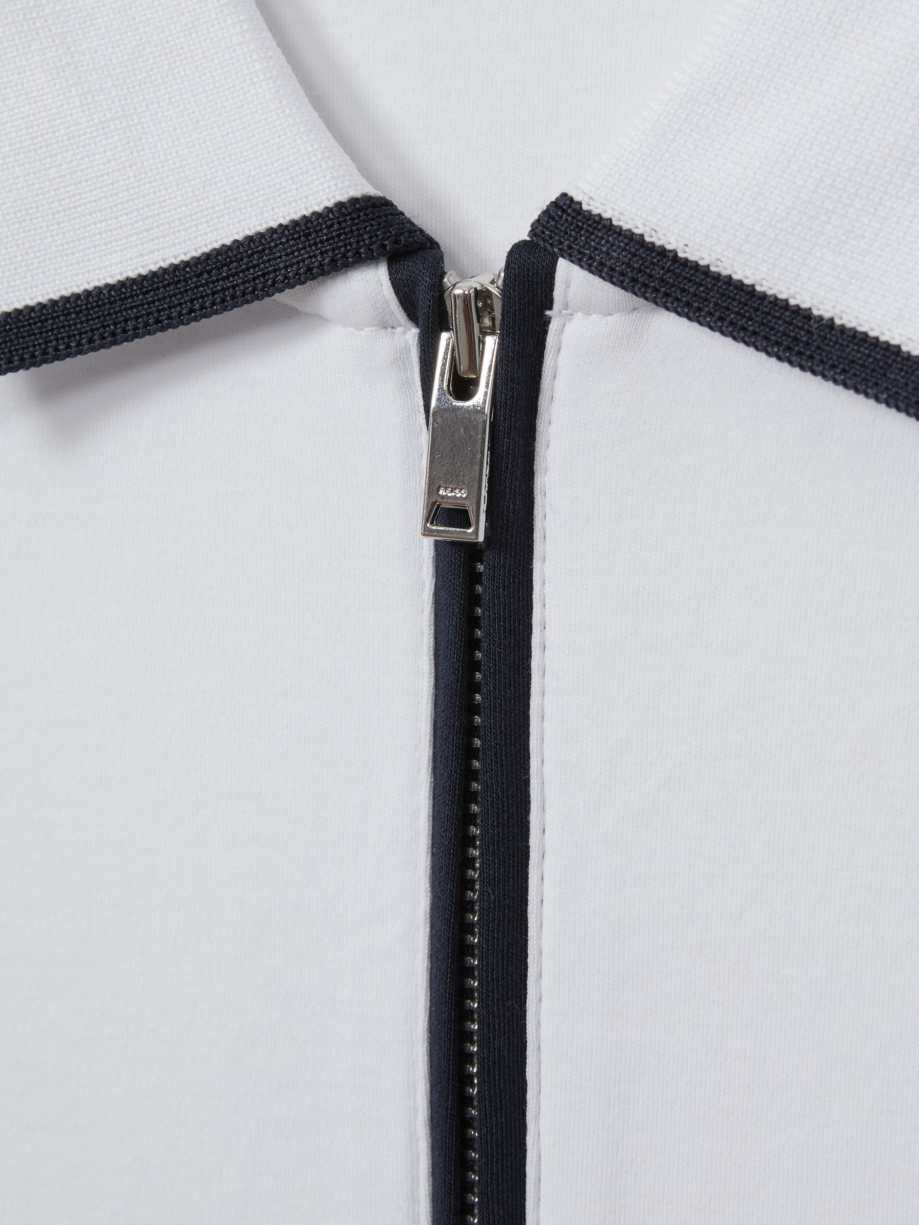 Cotton Contrast Collar Half-Zip Polo Shirt in White/Navy - Image 6 of 6
