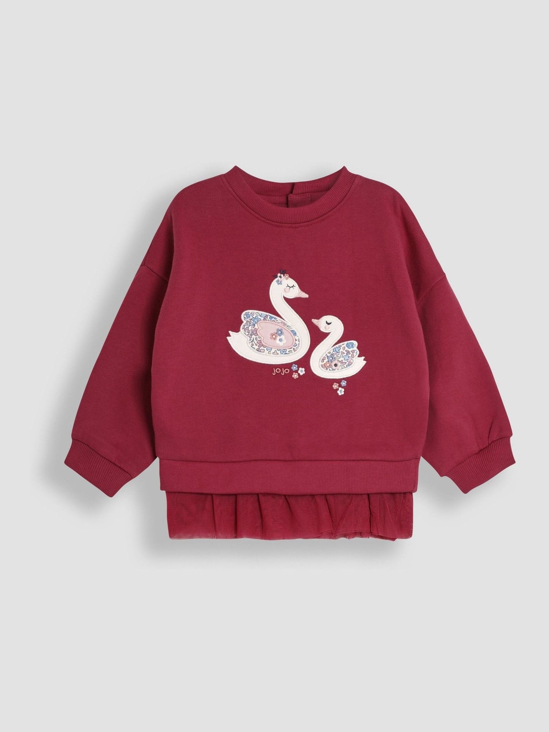 Berry Pink Swan Appliqué Tulle Frill Sweatshirt - Image 1 of 2