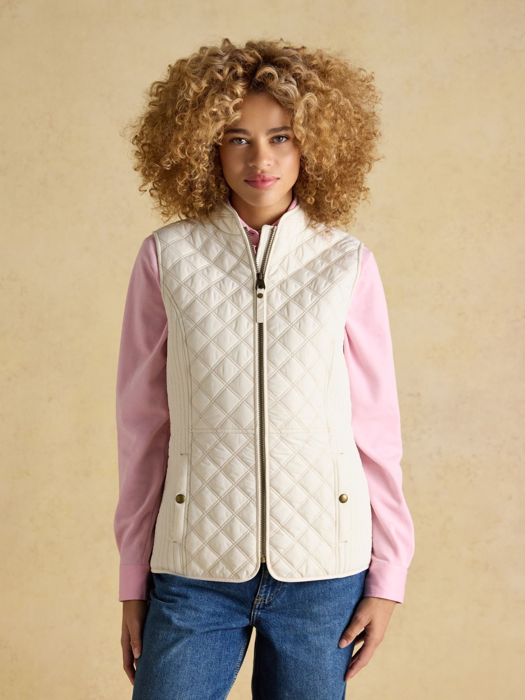 Minx Cream Showerproof Diamond Quilted Gilet | Joules