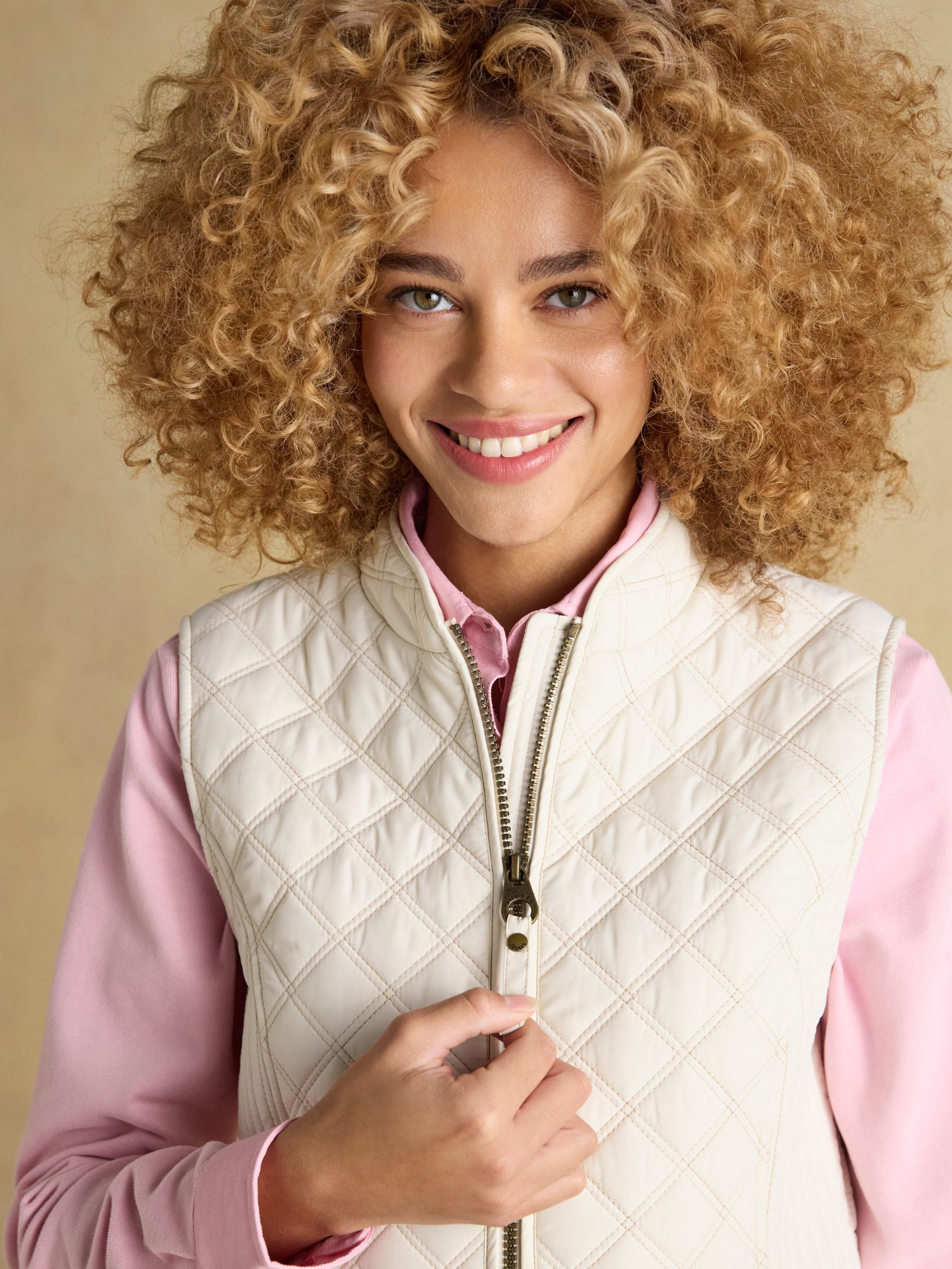 Minx Cream Showerproof Diamond Quilted Gilet | Joules