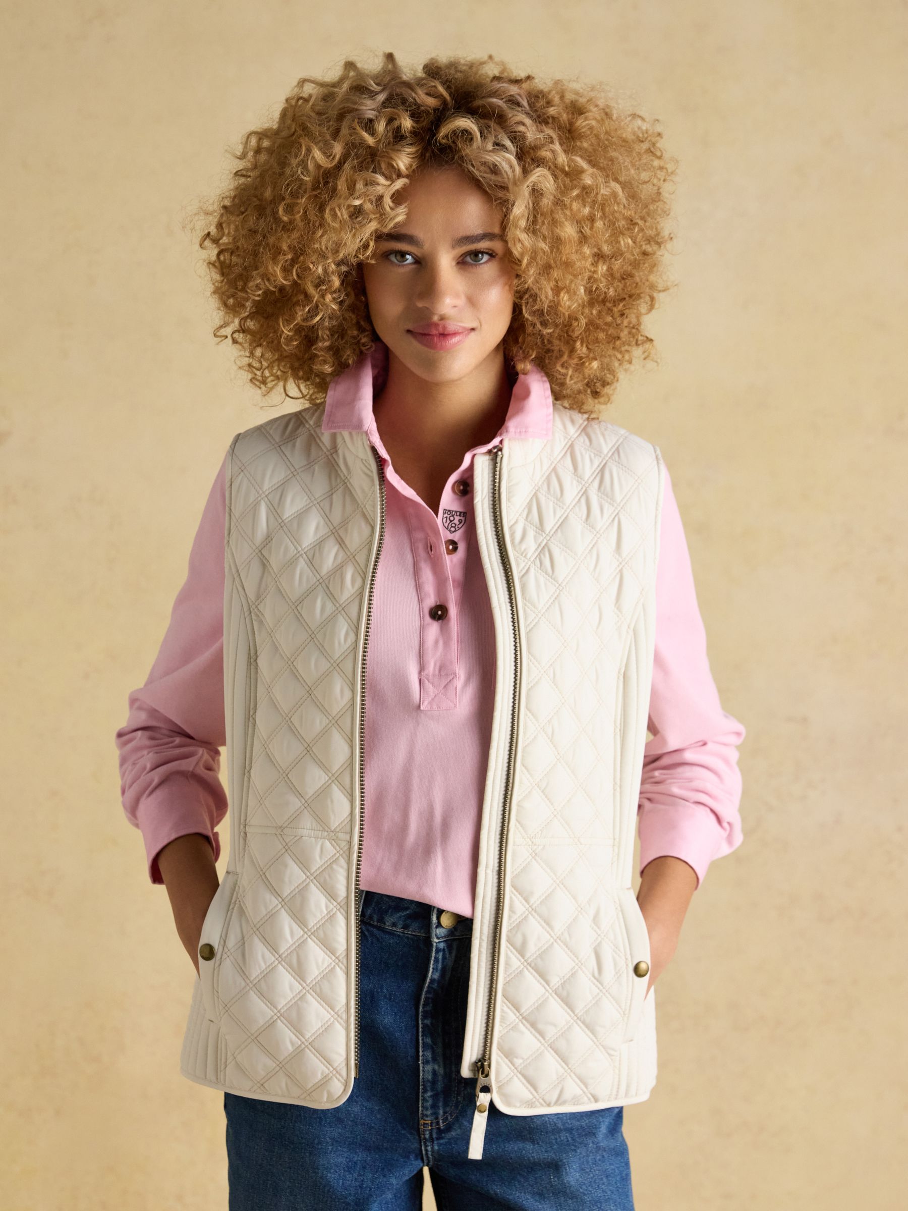 Minx Cream Showerproof Diamond Quilted Gilet | Joules