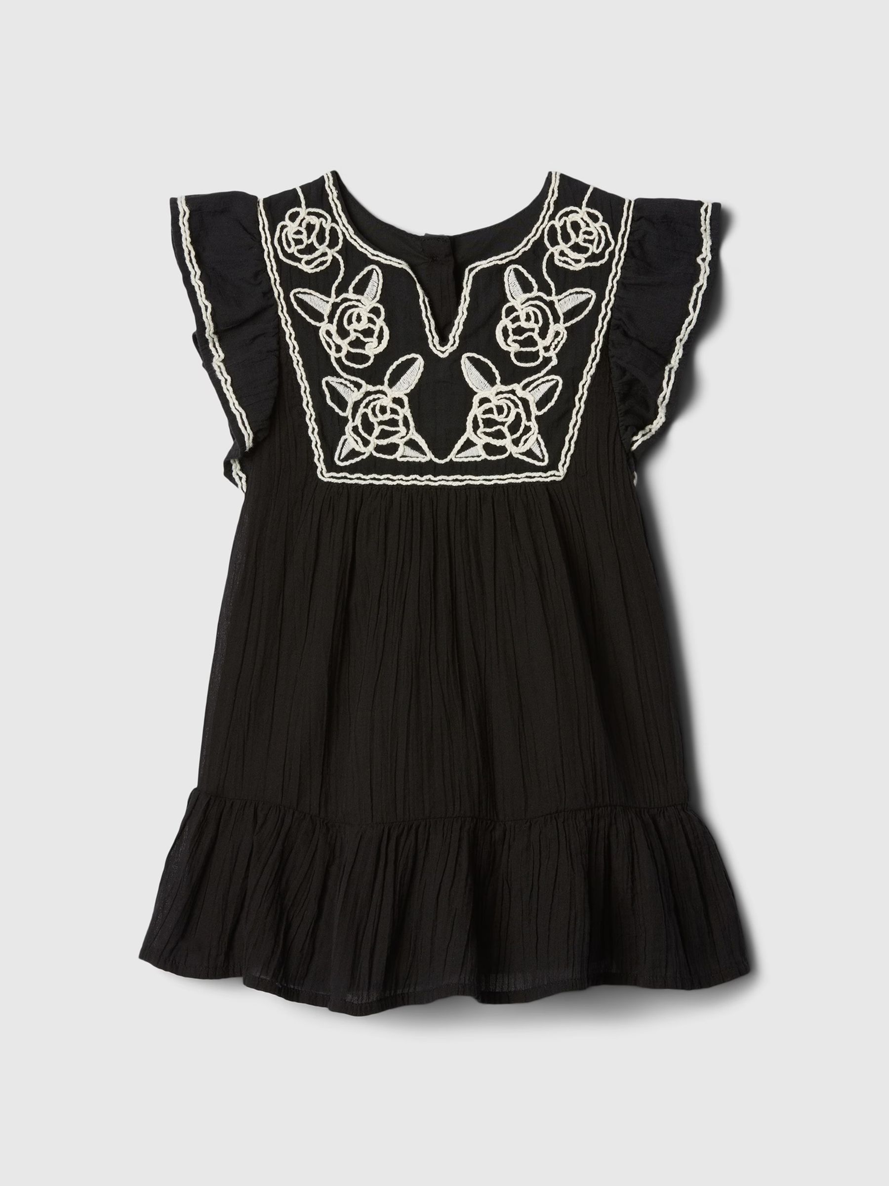 Black Embroidered Flutter Sleeve Dress (12mths-5yrs) - Image 1 of 3