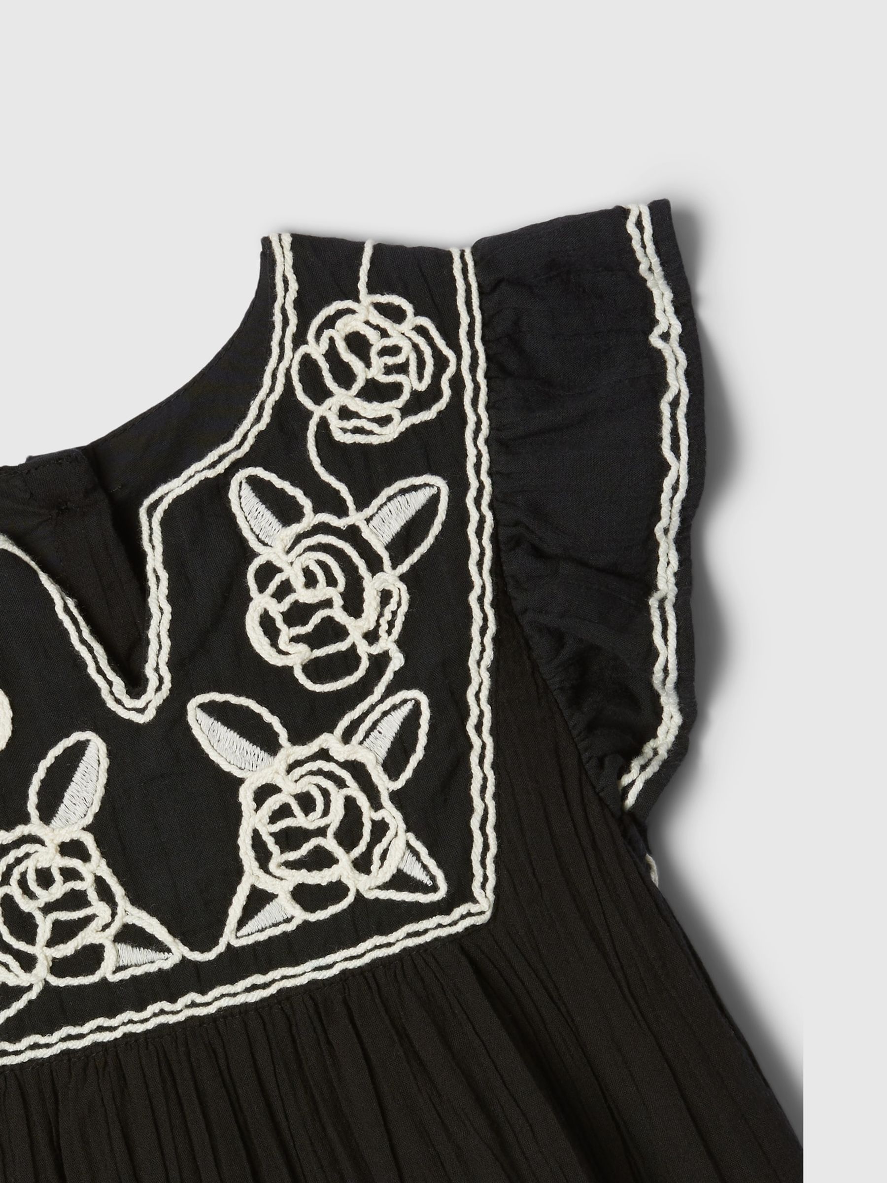 Black Embroidered Flutter Sleeve Dress (12mths-5yrs) - Image 3 of 3