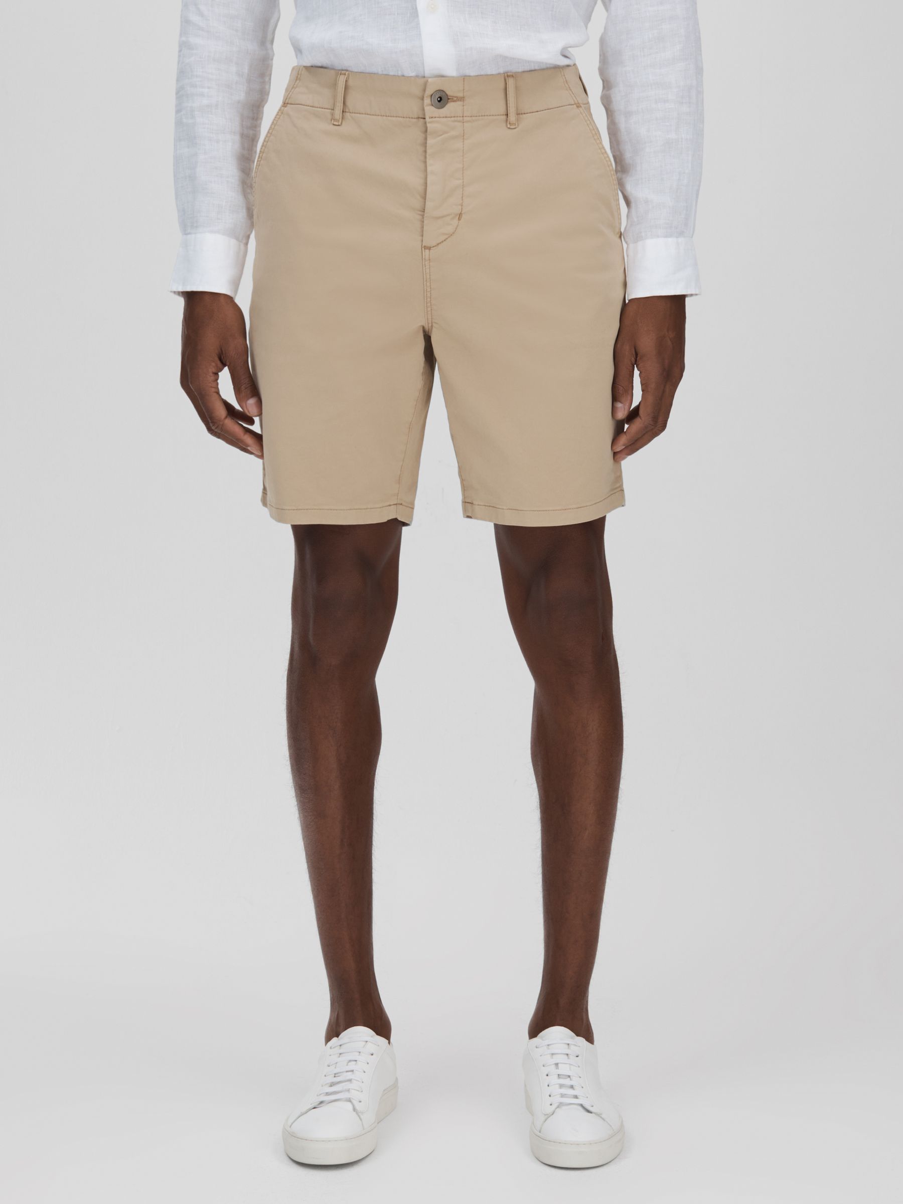 Paige Cotton Blend Chino Shorts in Khaki Sand - Image 1 of 5