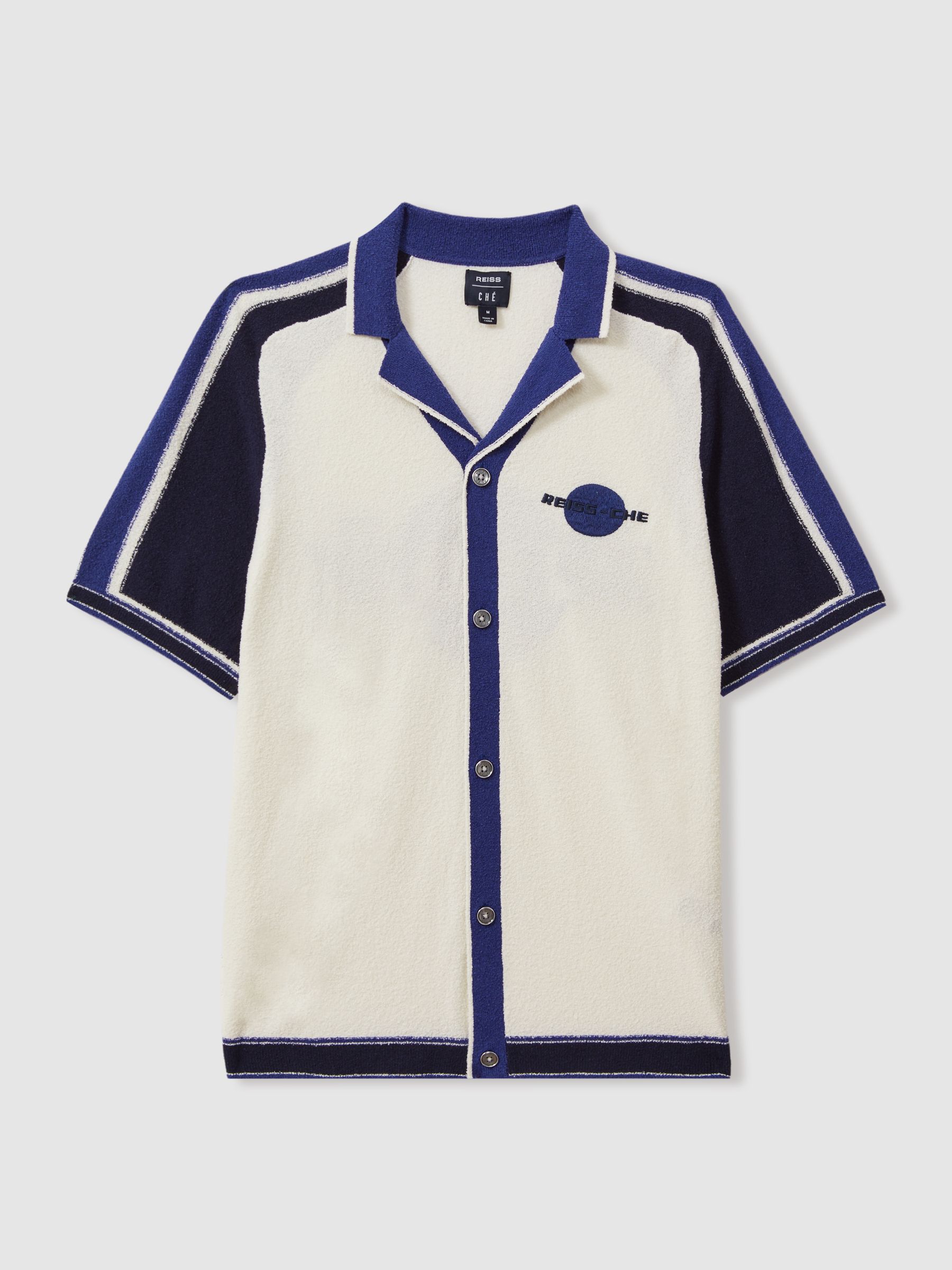 Reiss | Ché Towelling Cuban Collar Shirt in White/Blue - Image 2 of 7