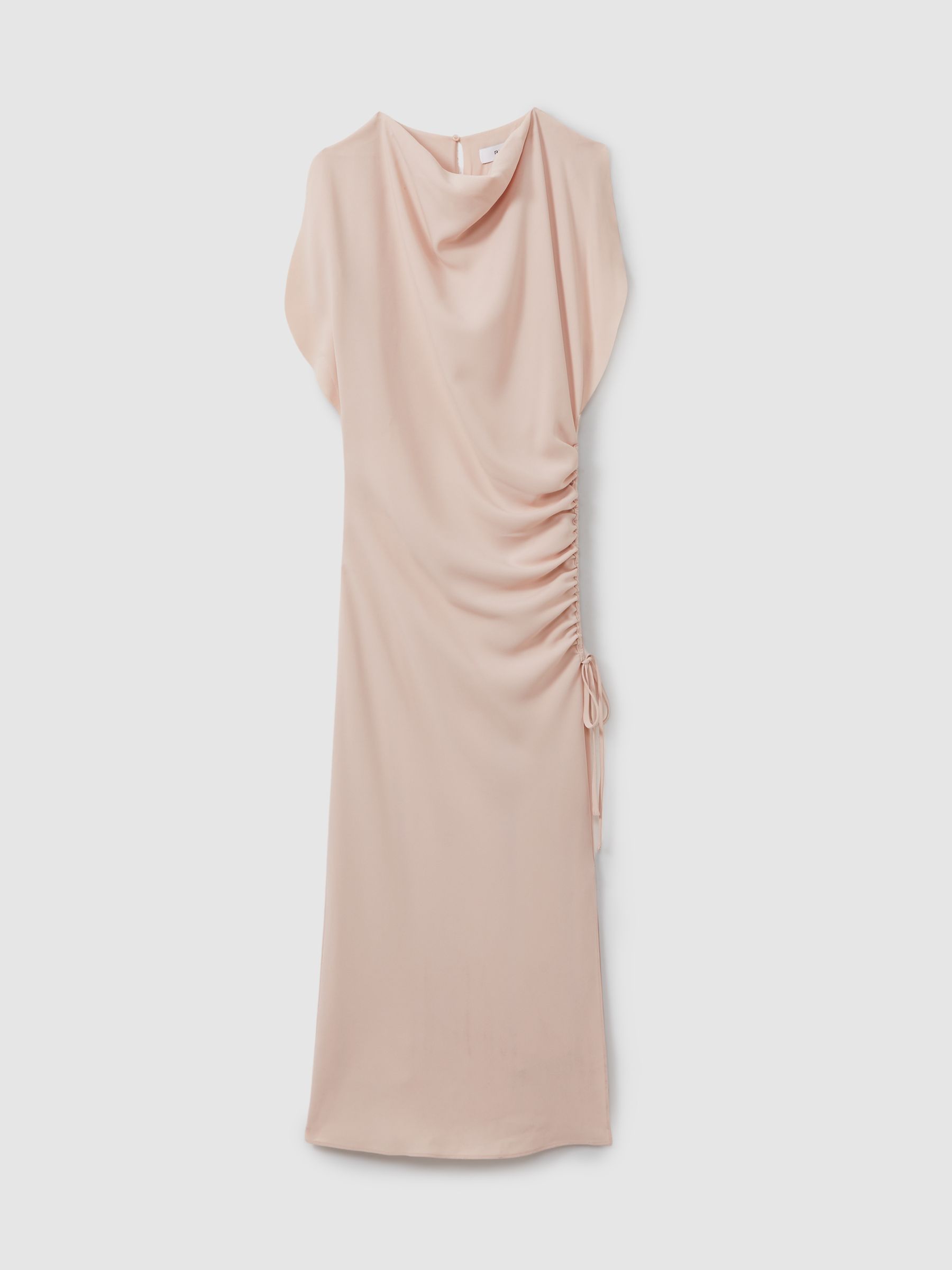 Ruched Cowl Neck Midi Dress in Pale Pink - Image 2 of 6