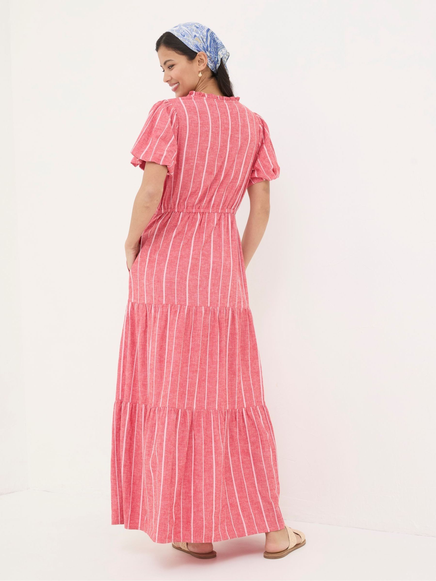 Aubrey Red Stripe Linen Blend Maxi Dress - Image 2 of 6