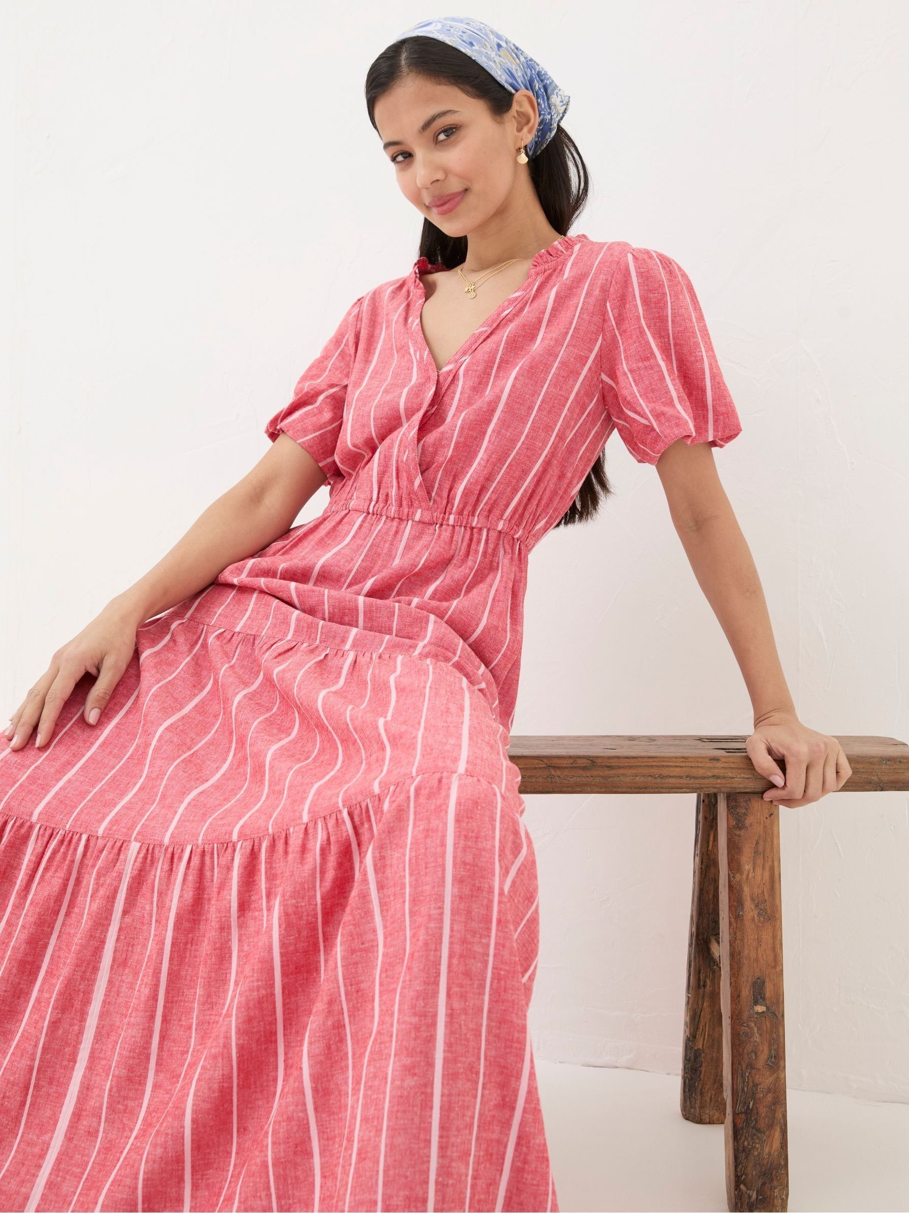 Aubrey Red Stripe Linen Blend Maxi Dress - Image 3 of 6