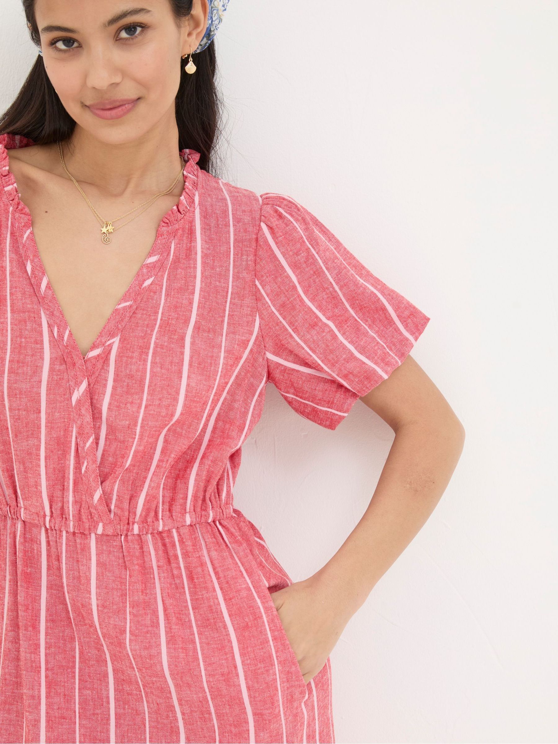 Aubrey Red Stripe Linen Blend Maxi Dress - Image 4 of 6