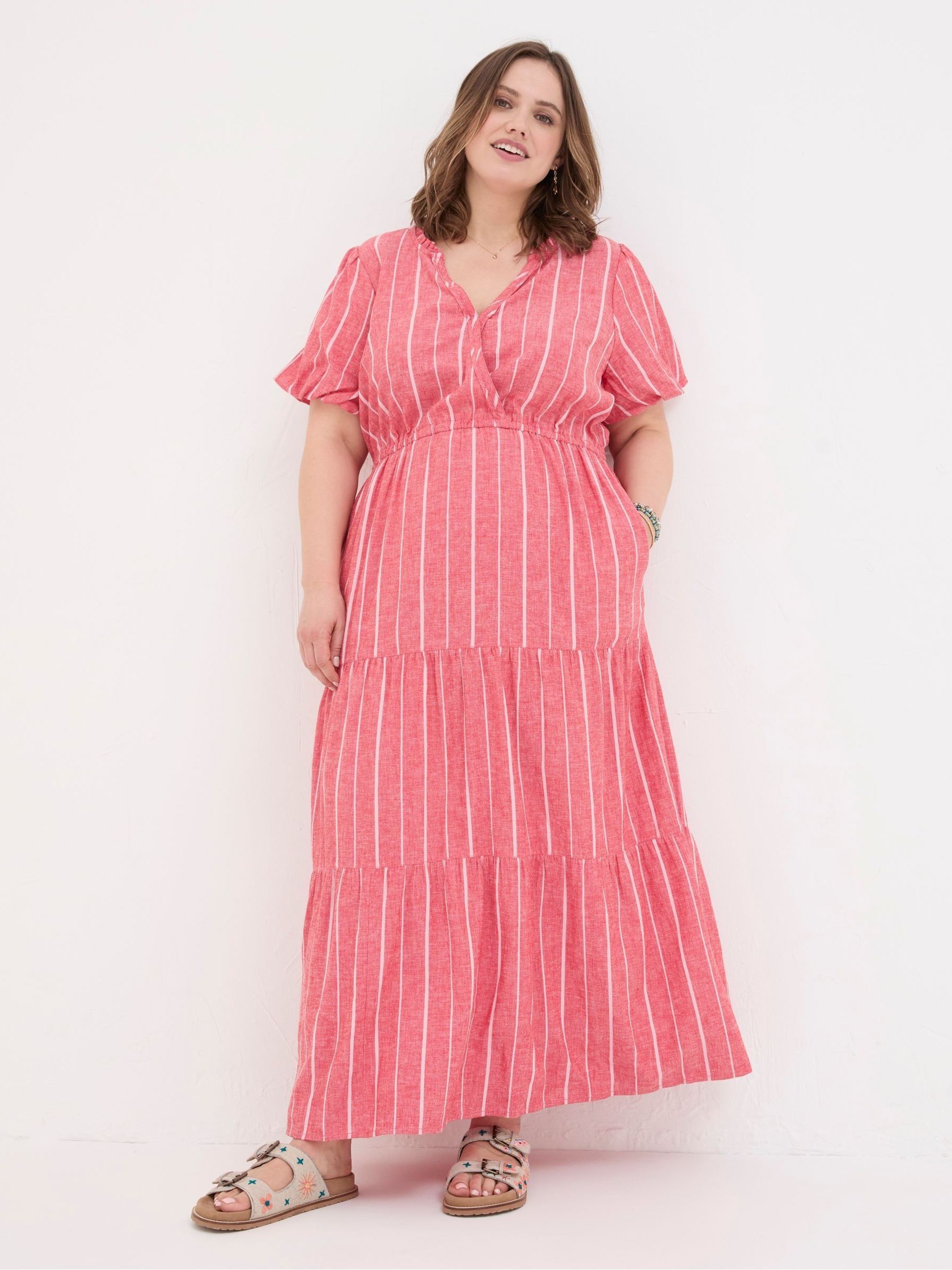 Aubrey Red Stripe Linen Blend Maxi Dress - Image 5 of 6