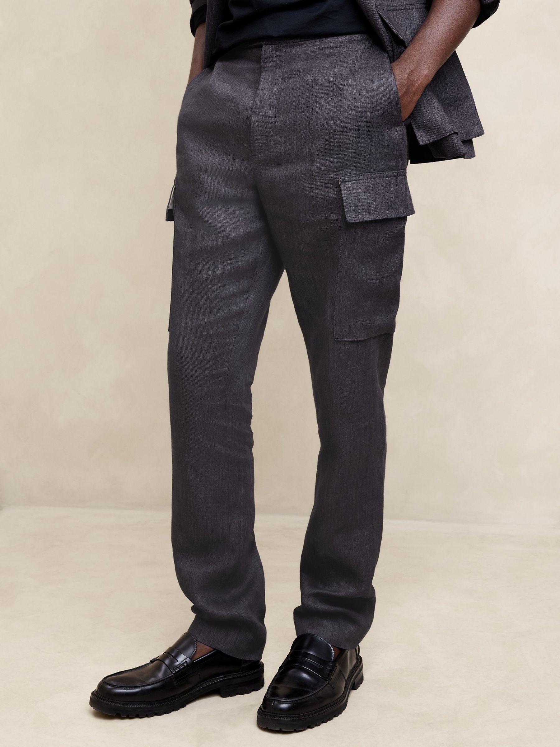 Banana Republic Grey European Linen Tailored Cargo Trousers - Image 1 of 3