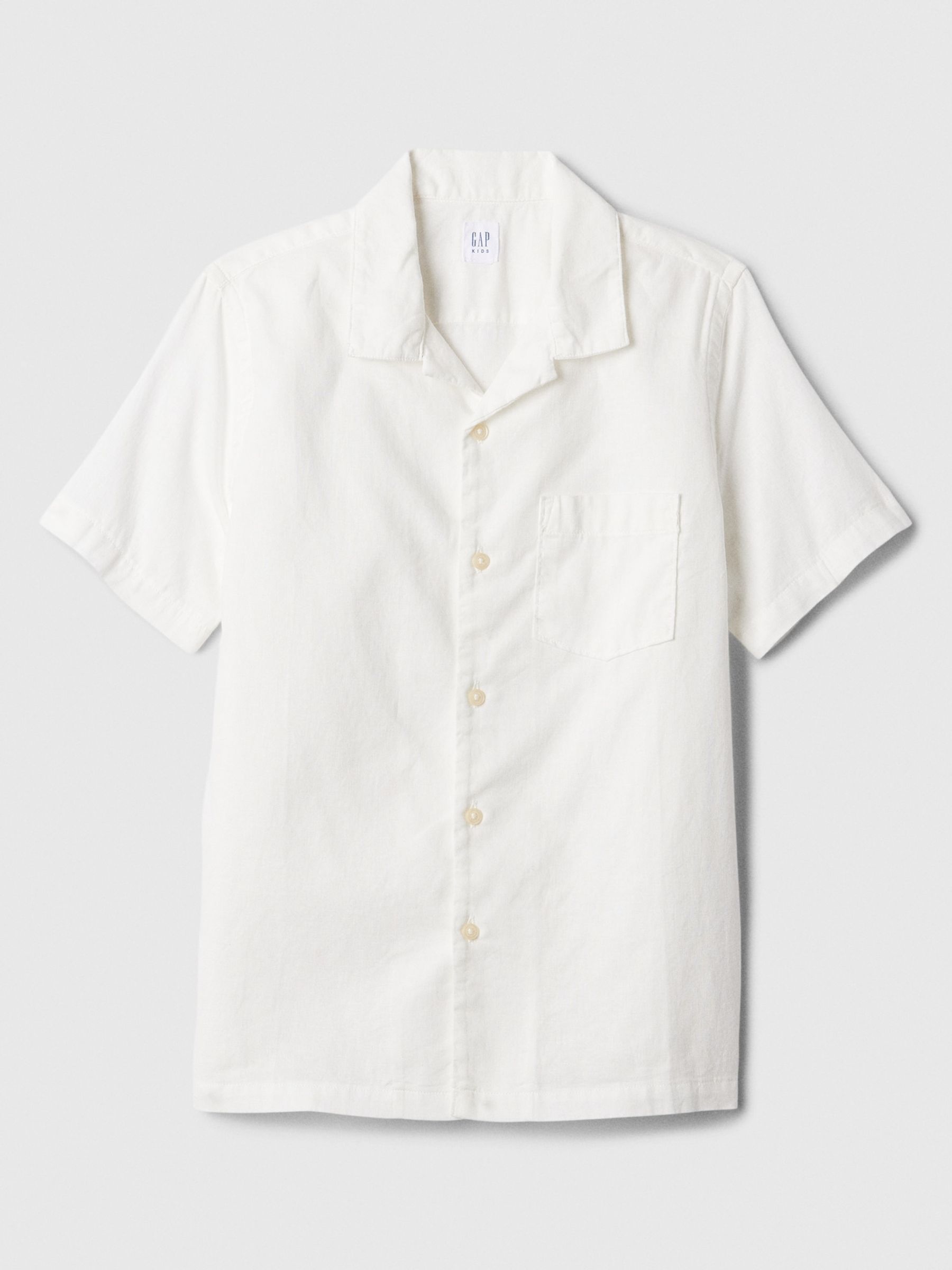 White Short Sleeve Linen Cotton Shirt (4-13yrs) - Image 1 of 1