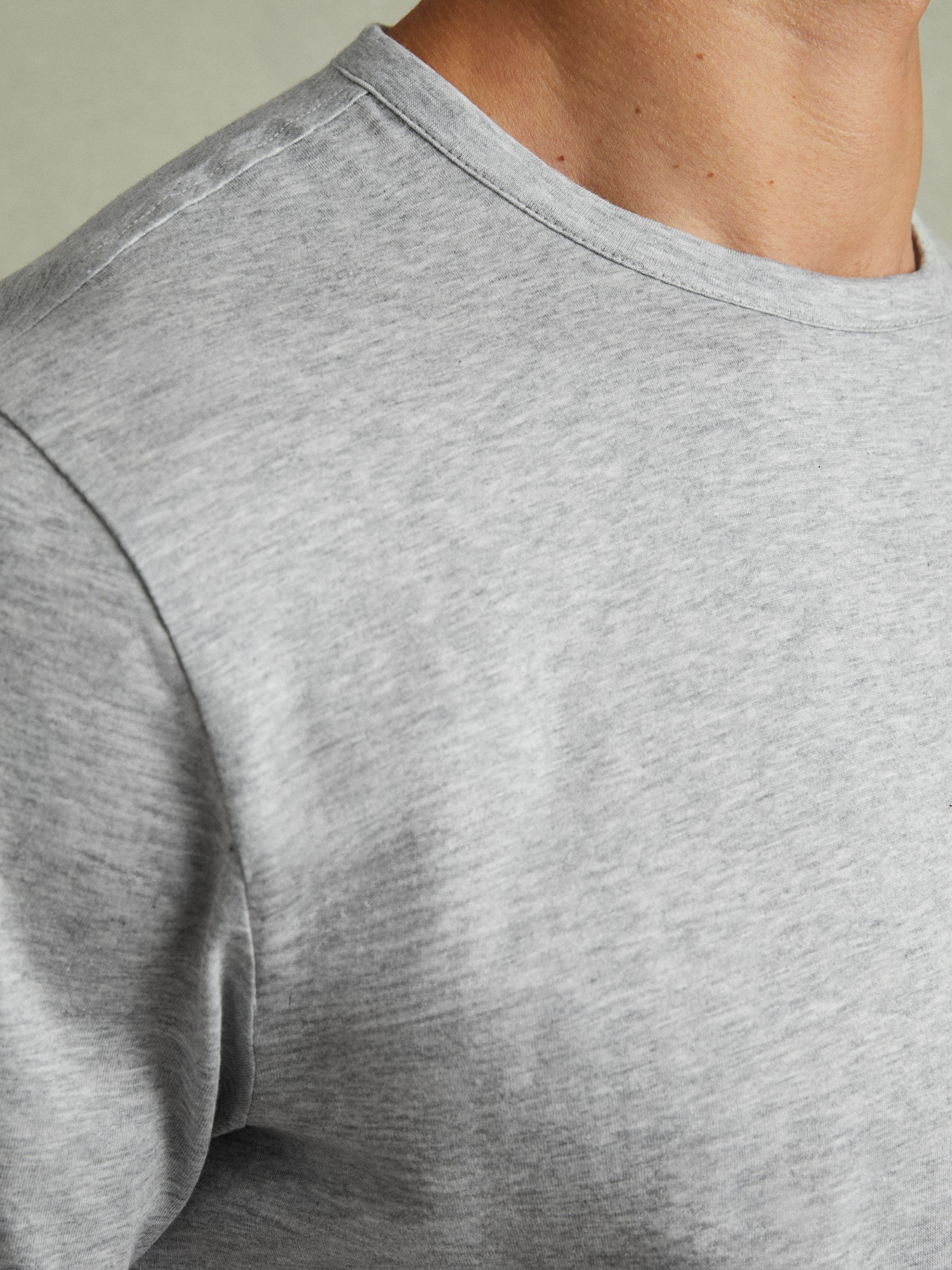 Mercerised Crew Neck T-shirt in Grey Melange - Image 3 of 5