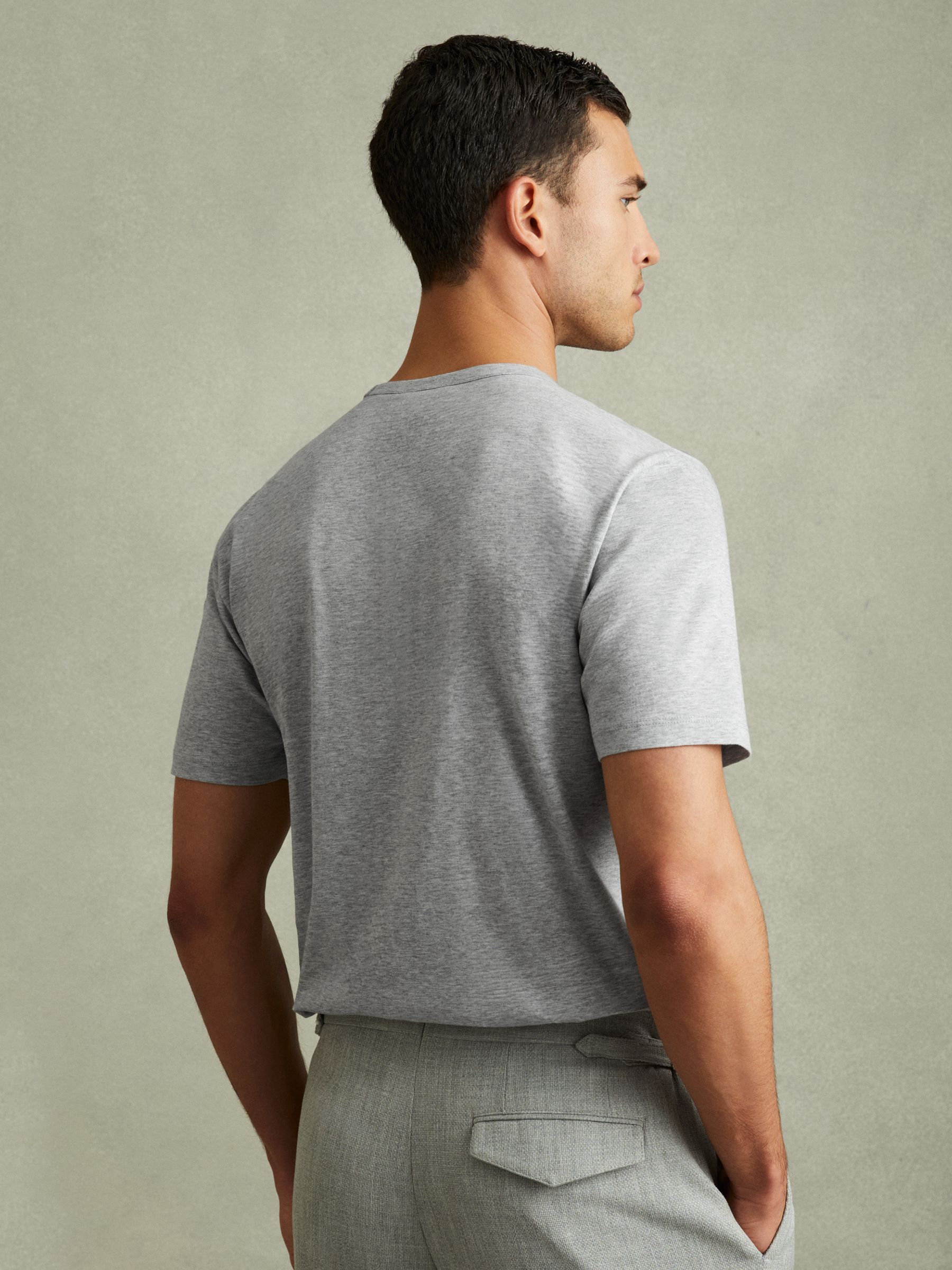 Mercerised Crew Neck T-shirt in Grey Melange - Image 4 of 5