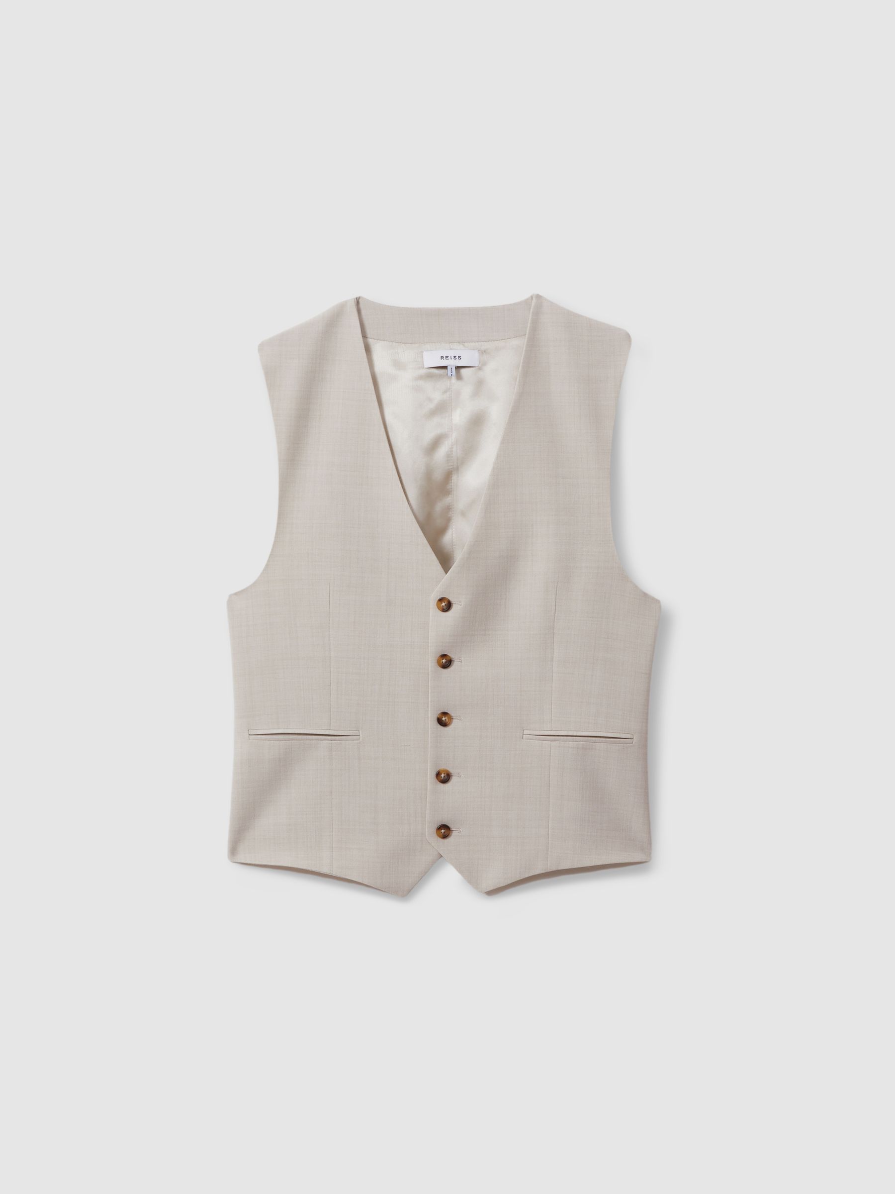 Slim Fit Single Breasted Waistcoat in Stone - Image 2 of 5