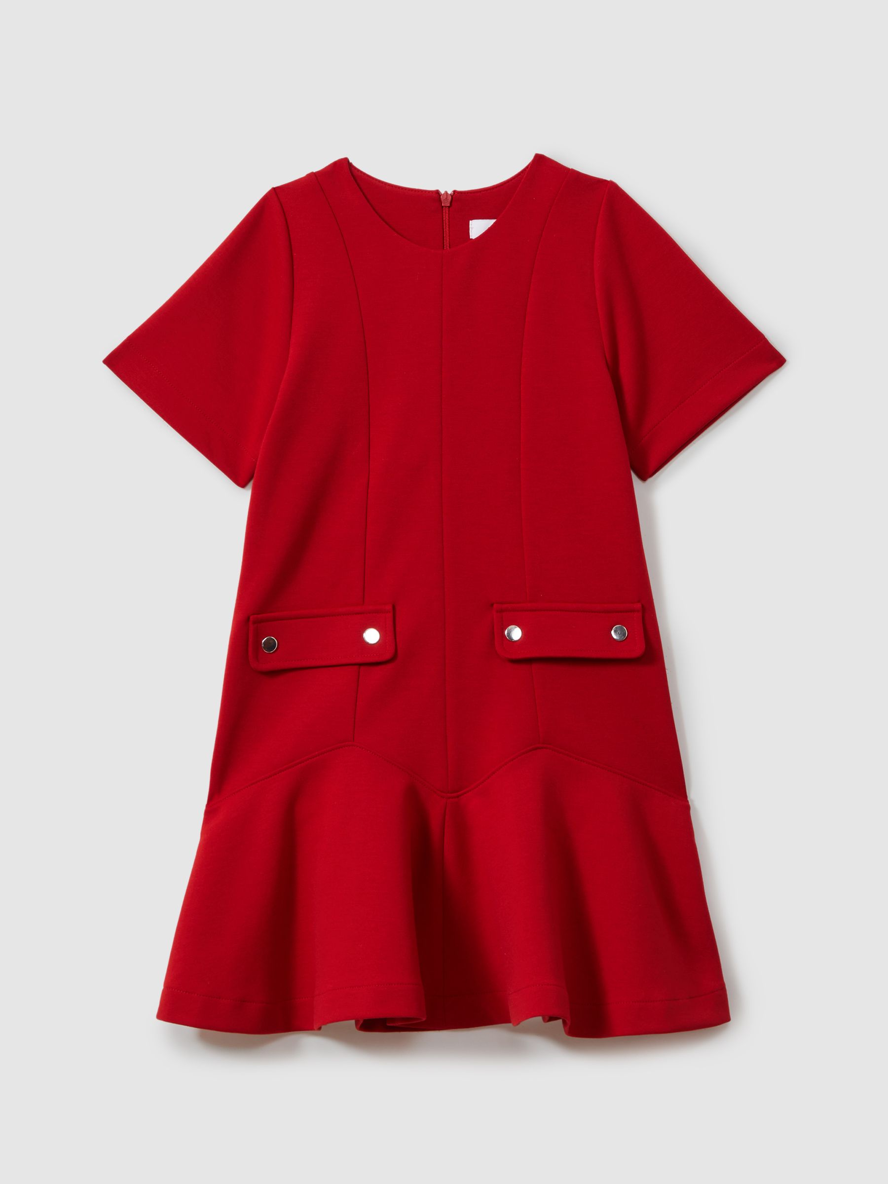 9-13 yrs Fit-and-Flare Pocket Detail Dress in Red - Image 2 of 5