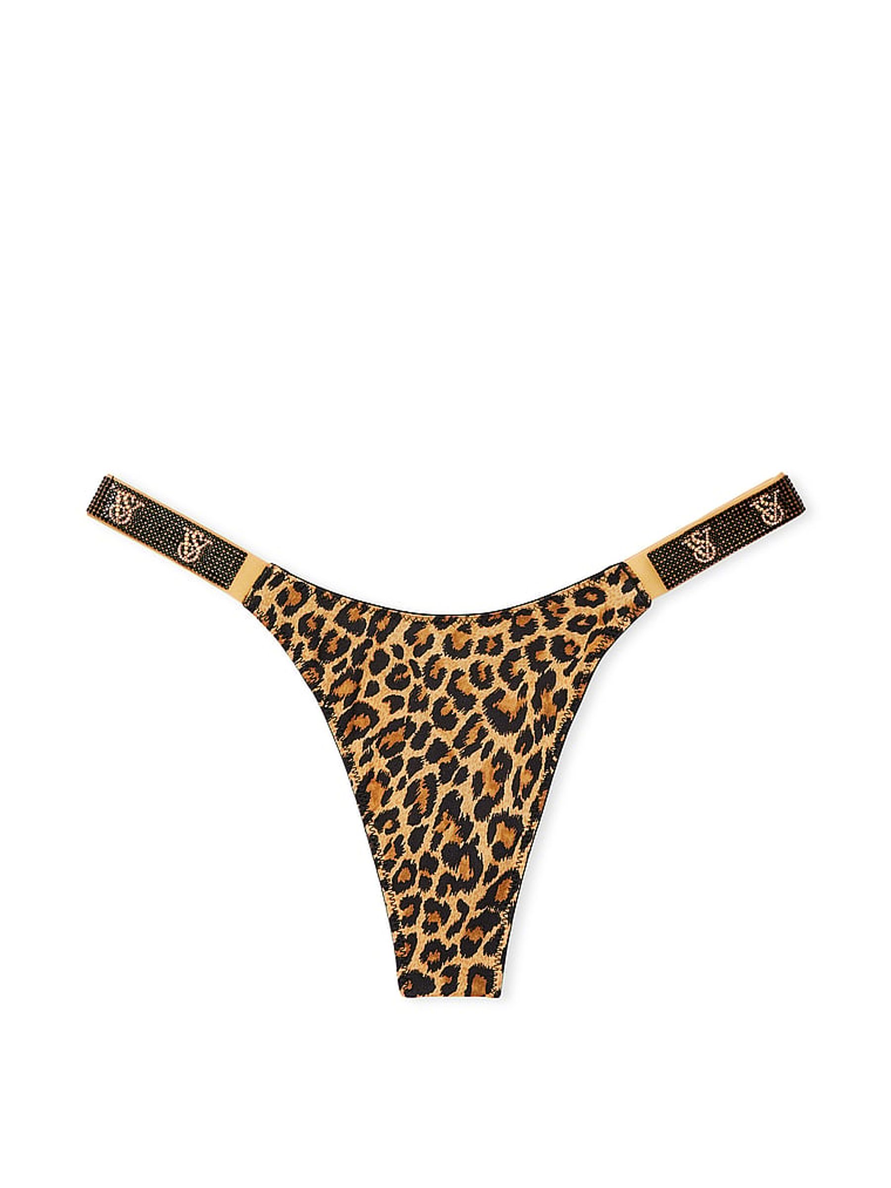 Leopard Brown Thong Shine Strap Knickers - Image 3 of 3