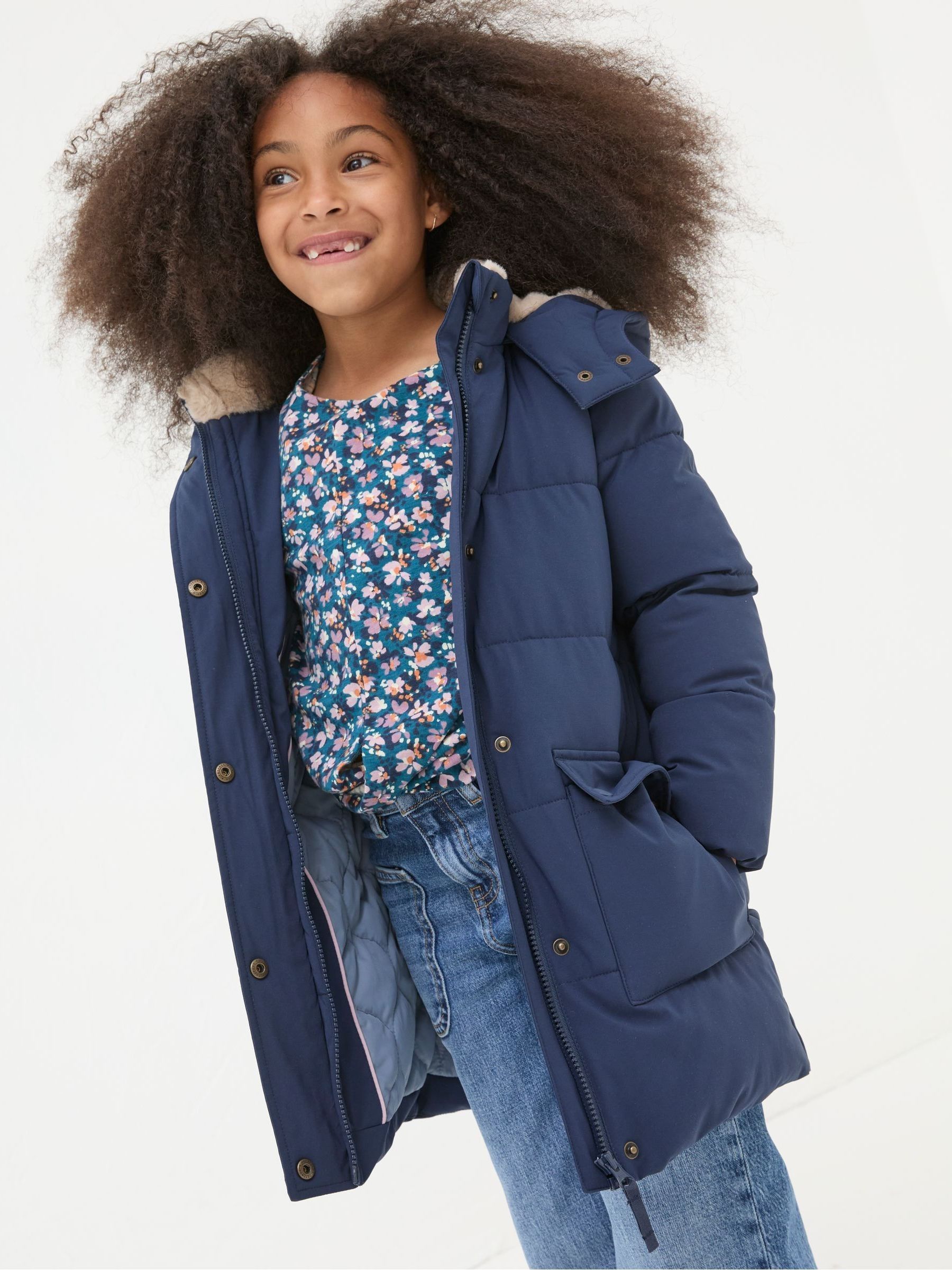 Letty Navy Blue Longline Padded Jacket - Image 1 of 4