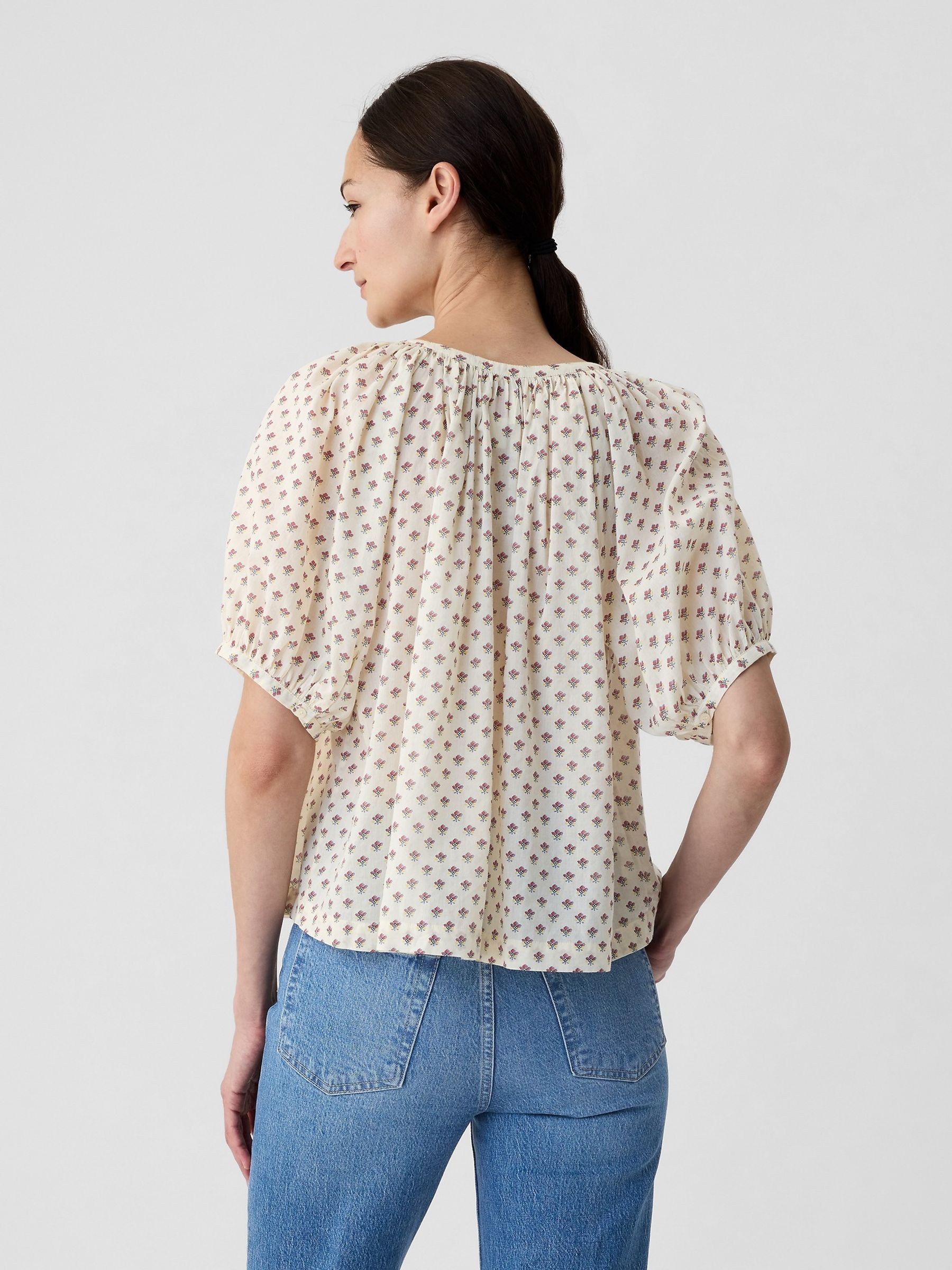 Cream DÔEN Floral Short Sleeve Blouse - Image 2 of 5