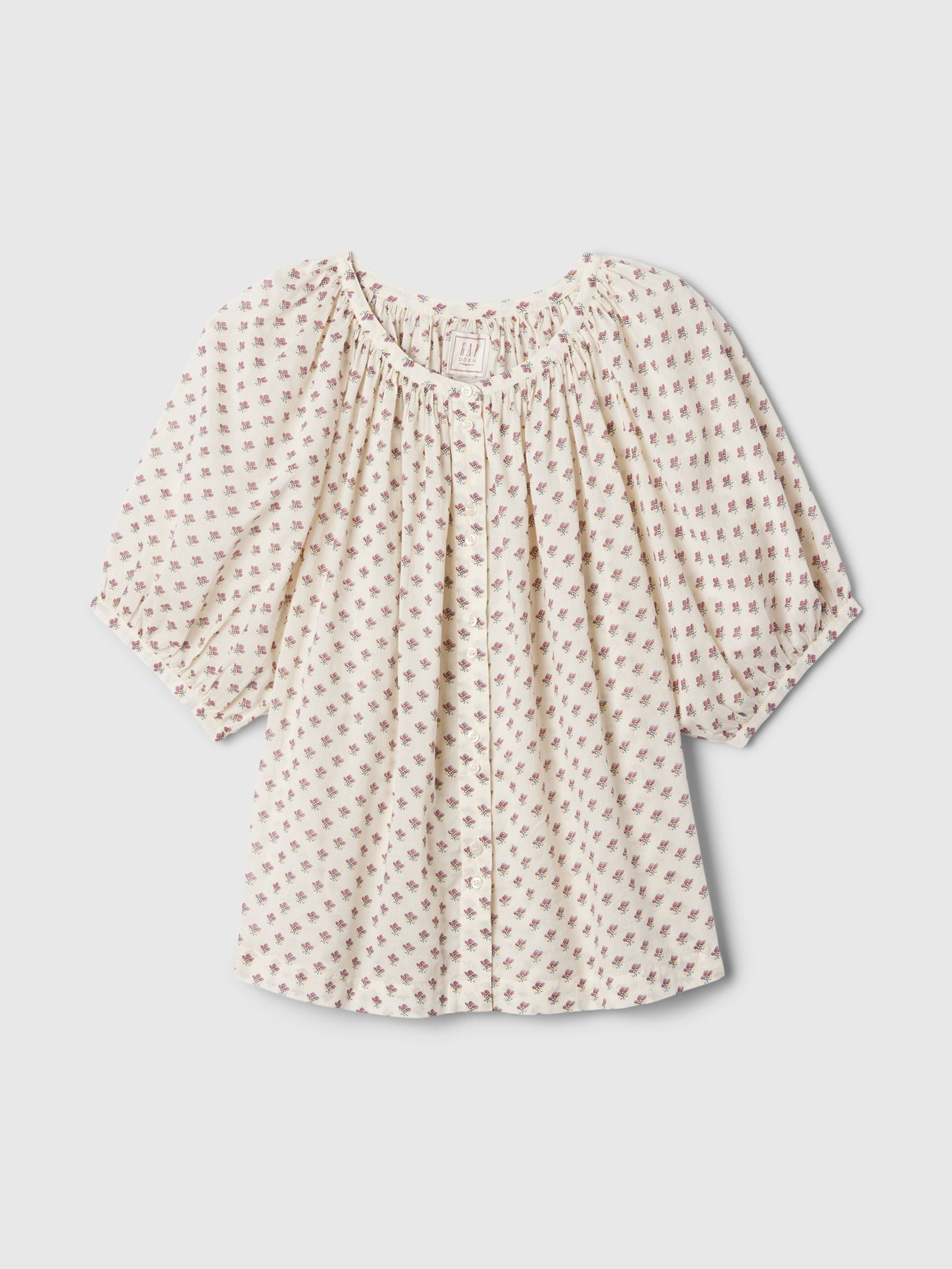 Cream DÔEN Floral Short Sleeve Blouse - Image 5 of 5