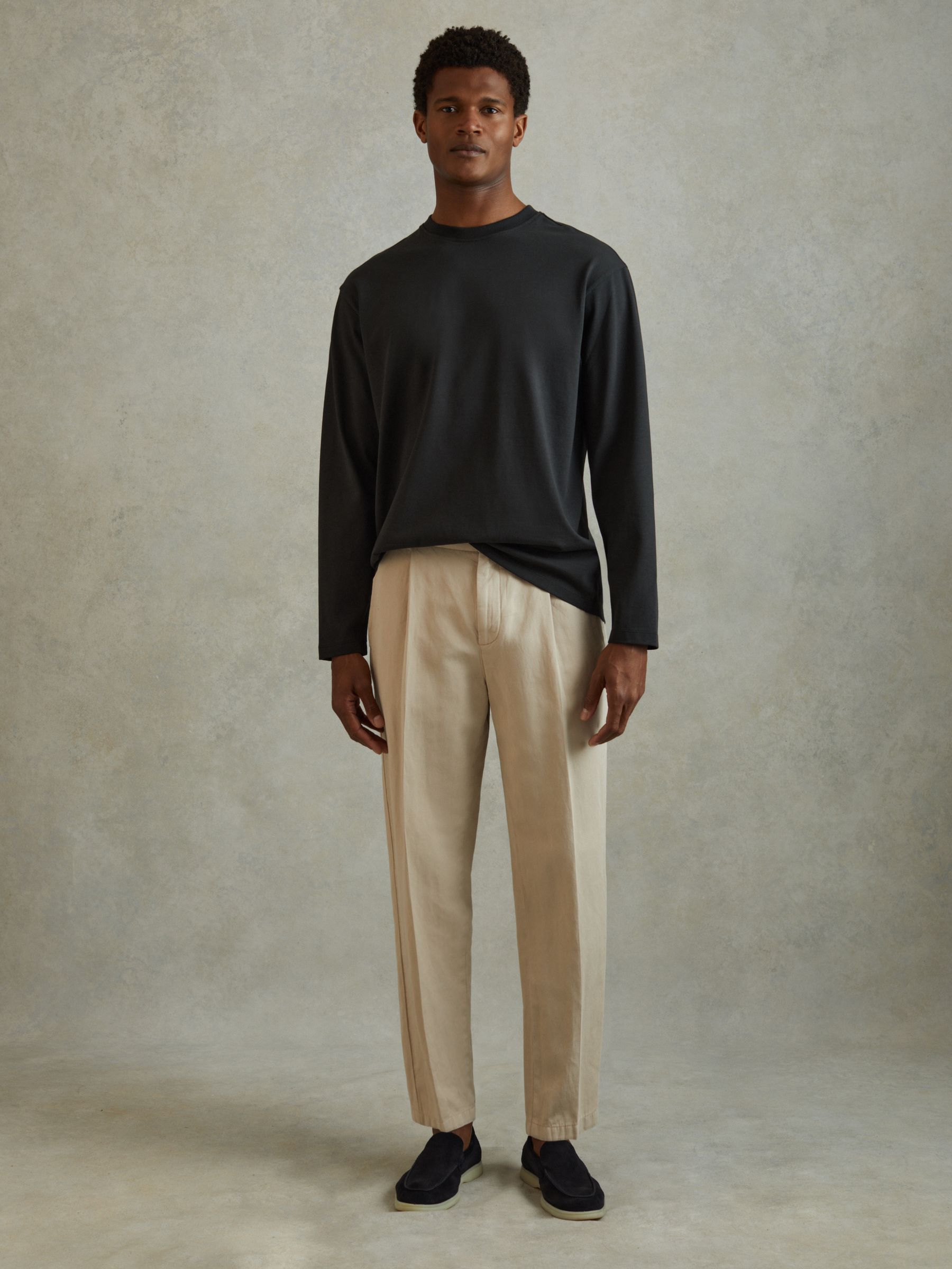 Cotton Crew Neck Long Sleeve T-Shirt in Washed Black - Image 1 of 6