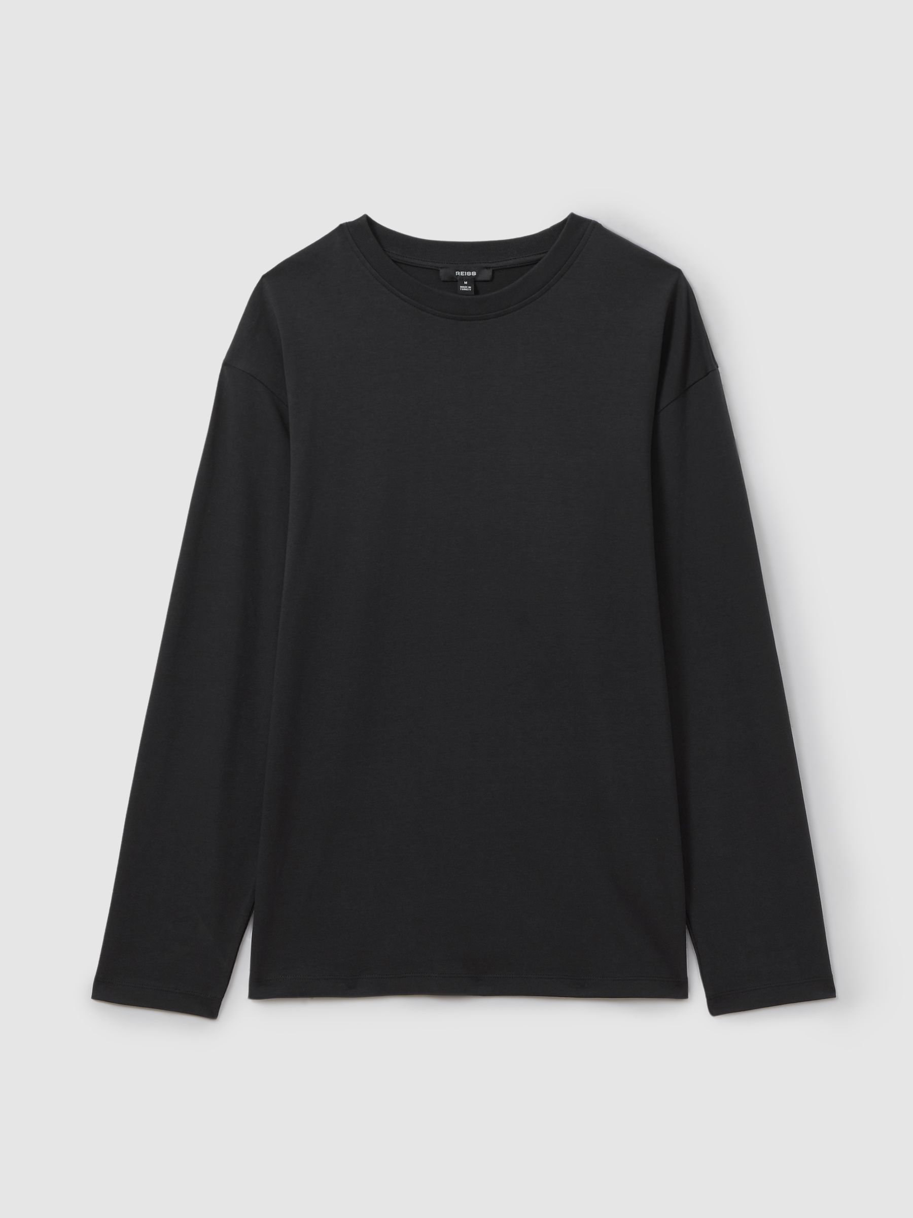 Cotton Crew Neck Long Sleeve T-Shirt in Washed Black - Image 2 of 6