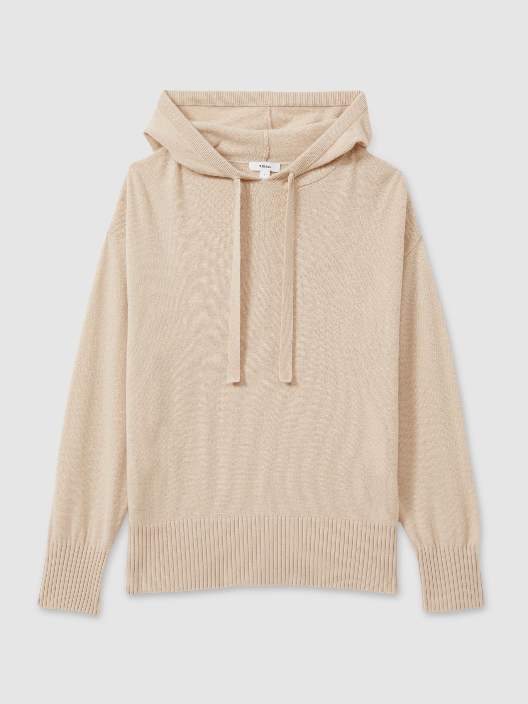 Reiss Wool Blend Drawstring Hoodie with Cashmere in Nude - REISS