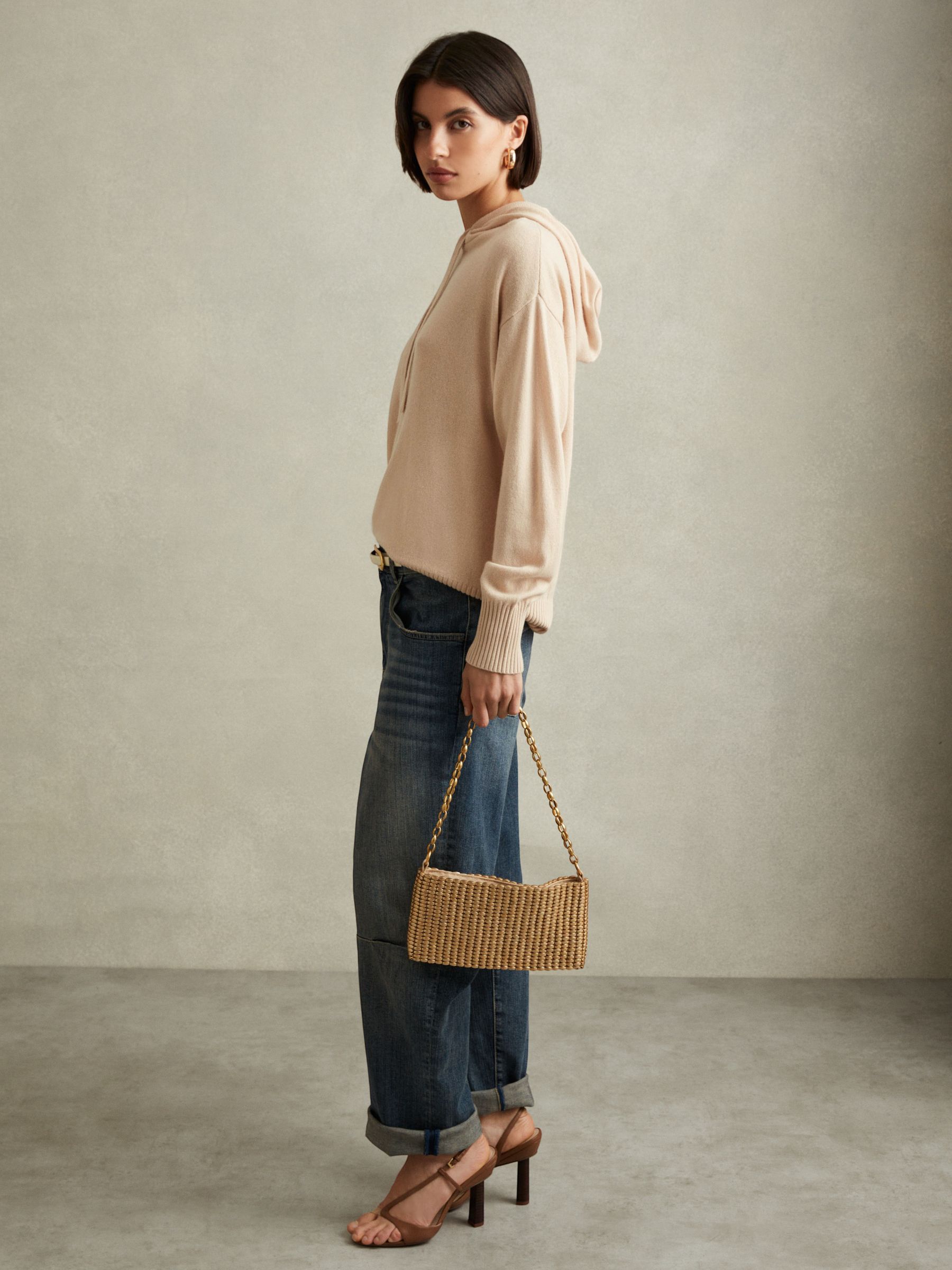 Wool Blend Drawstring Hoodie with Cashmere in Nude - Image 3 of 6