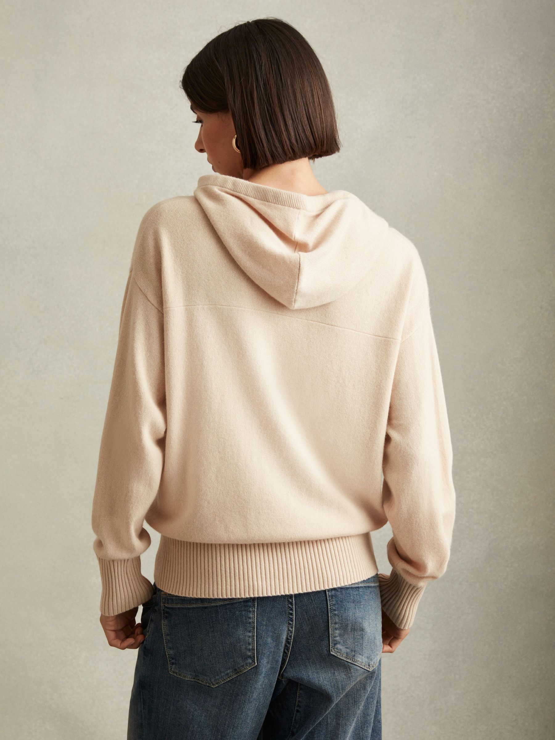 Reiss Wool Blend Drawstring Hoodie with Cashmere in Nude - REISS