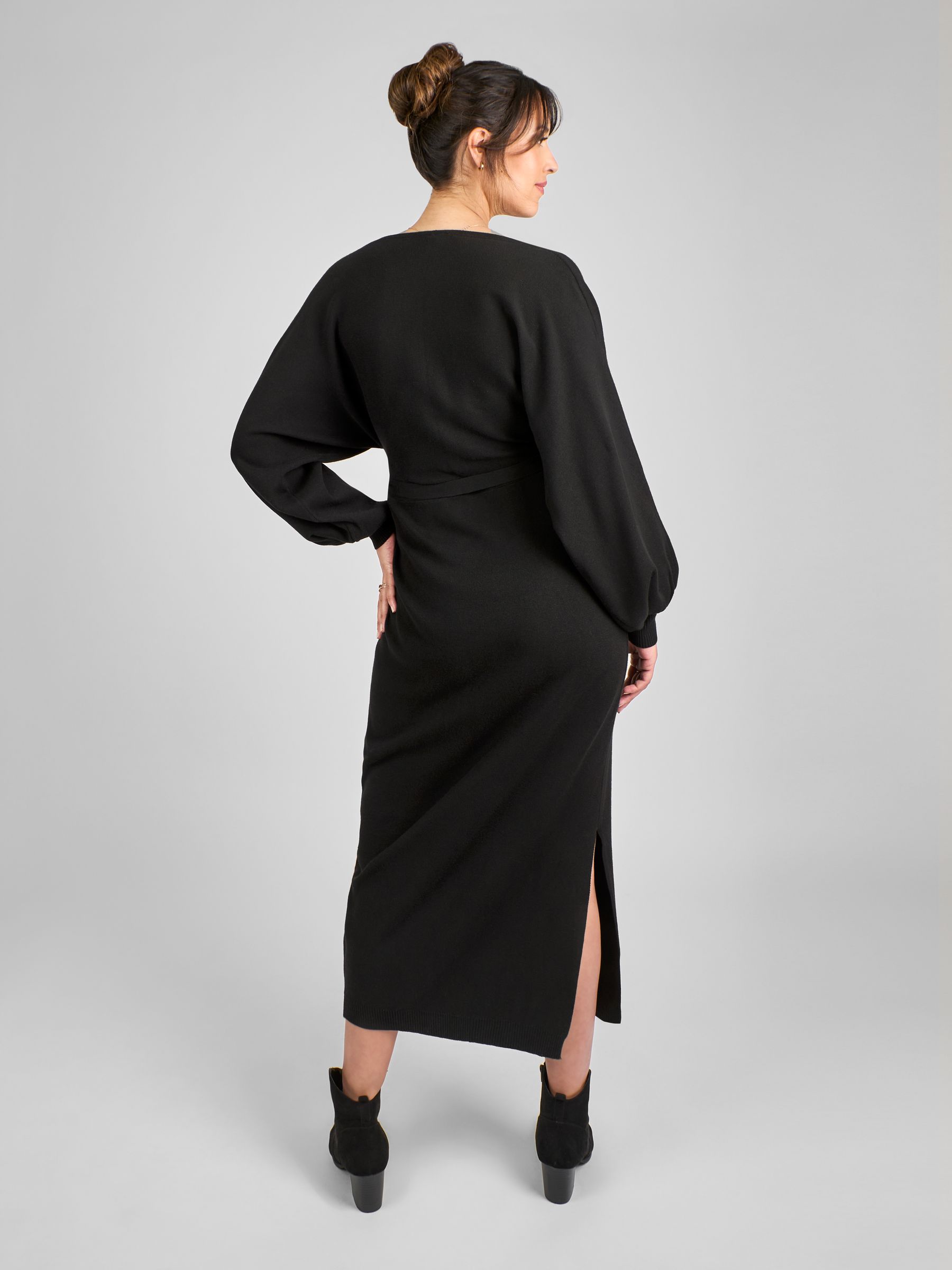 Black Knitted Blouson Sleeve V-Neck Maternity Dress - Image 3 of 4