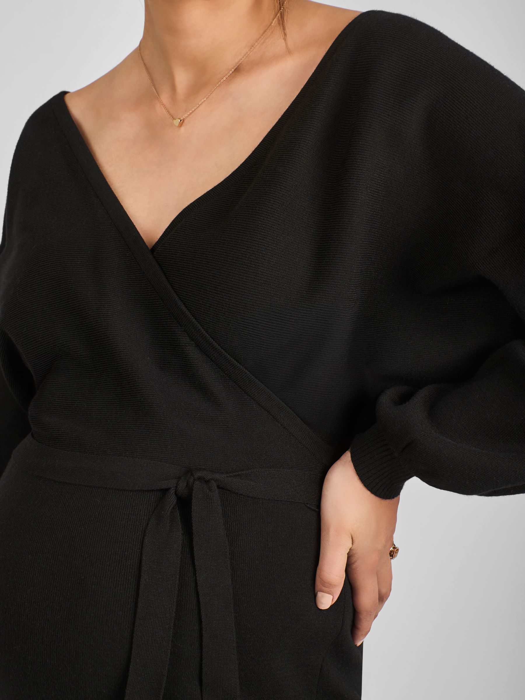 Black Knitted Blouson Sleeve V-Neck Maternity Dress - Image 4 of 4