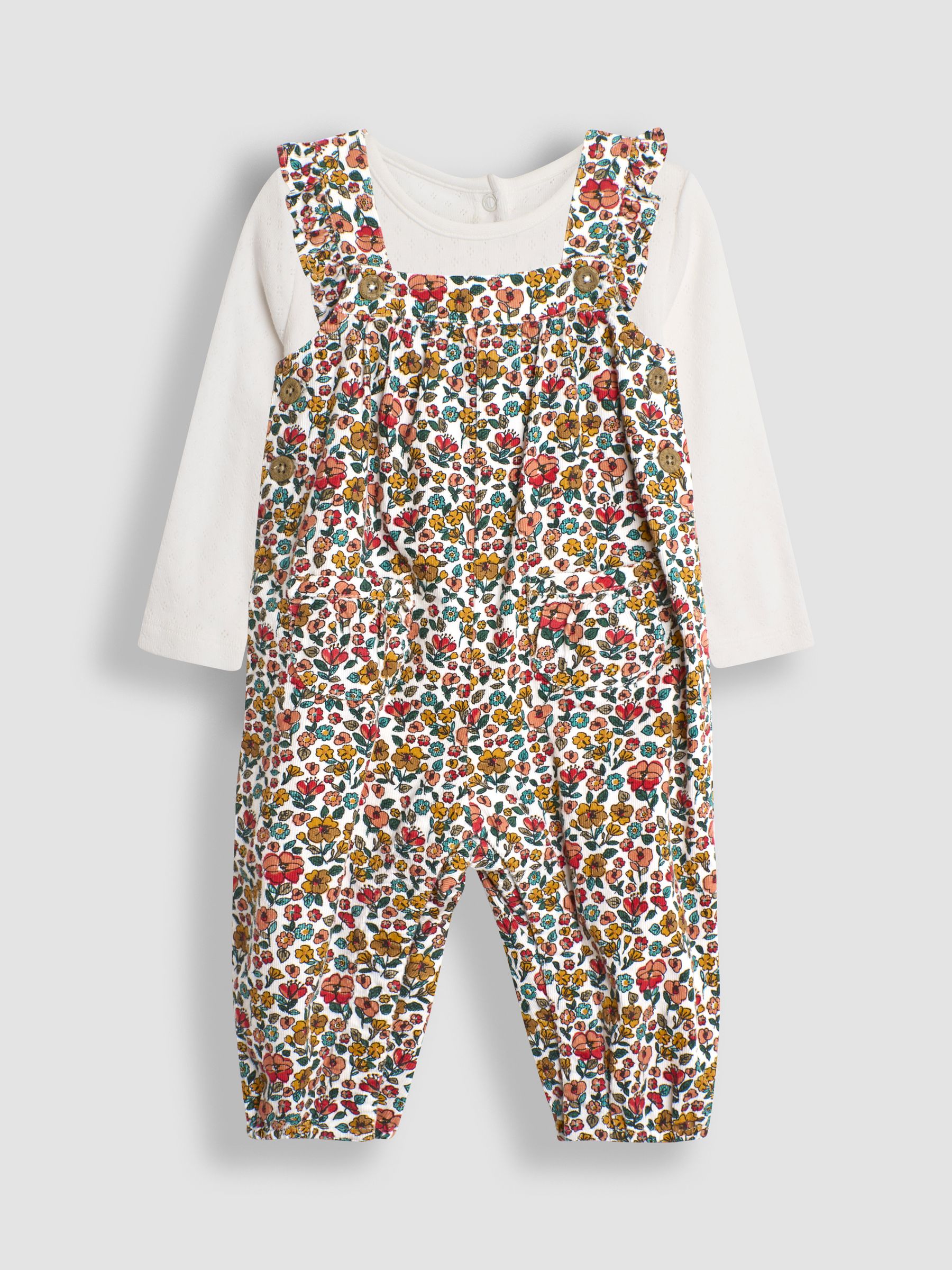 Mustard Yellow Autumn Floral Cord Dungarees & Top Set - Image 1 of 6
