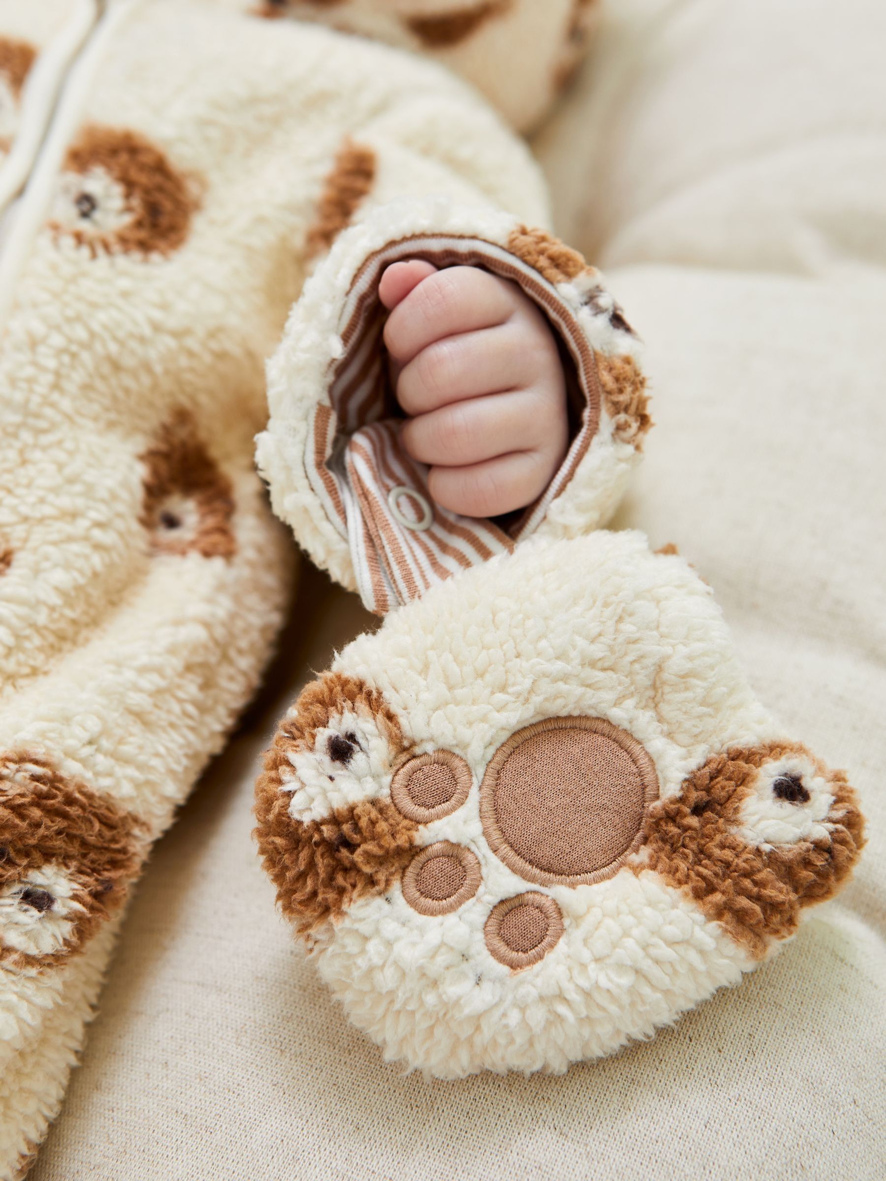 Cream Bear Print Cosy Pramsuit - Image 3 of 3