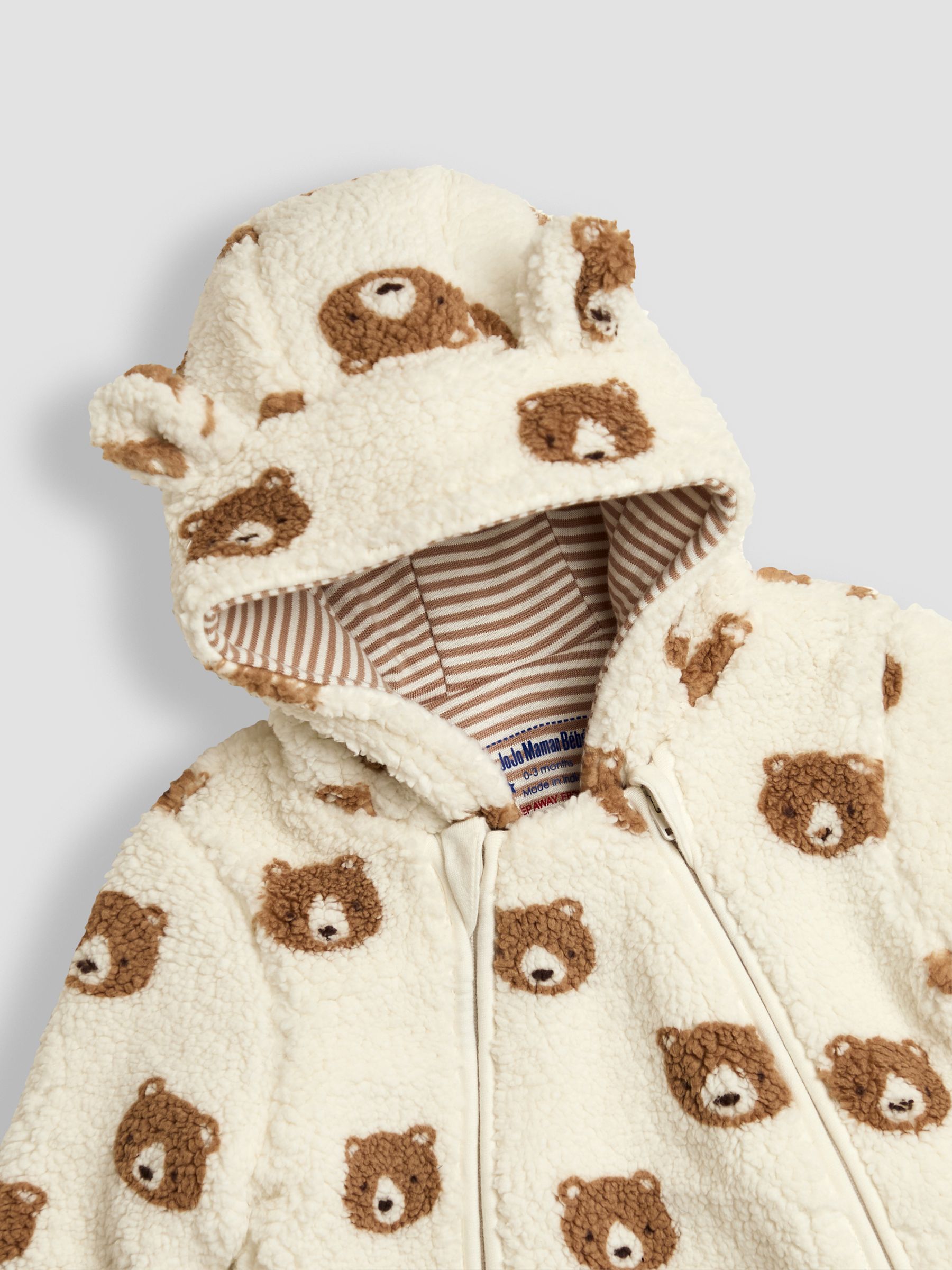 Cream Bear Print Cosy Pramsuit - Image 4 of 4 Cream Bear Print Cosy Pramsuit - Image 4 of 4