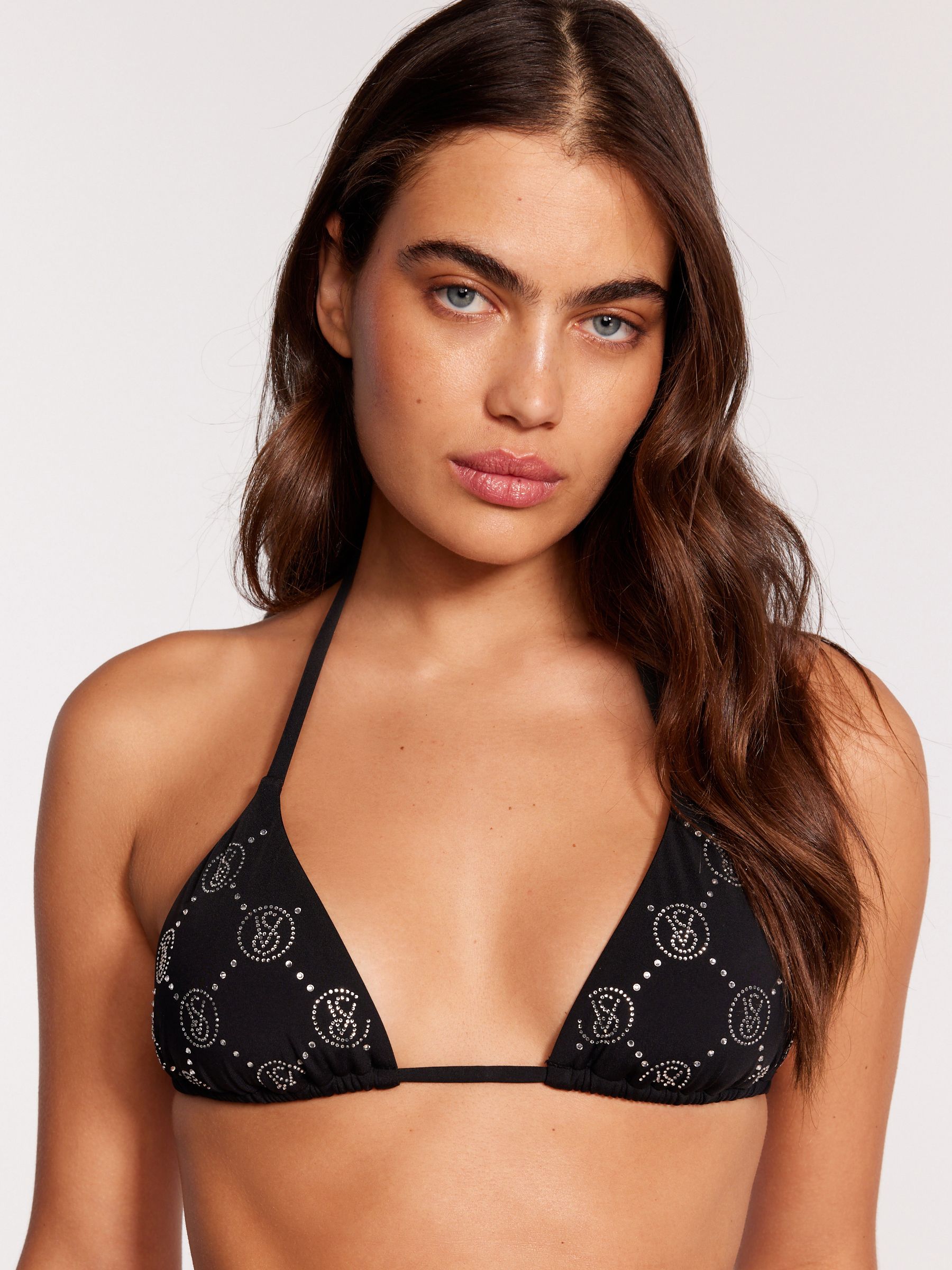 Black Diamanté Monogram Triangle Bikini Top - Image 1 of 9