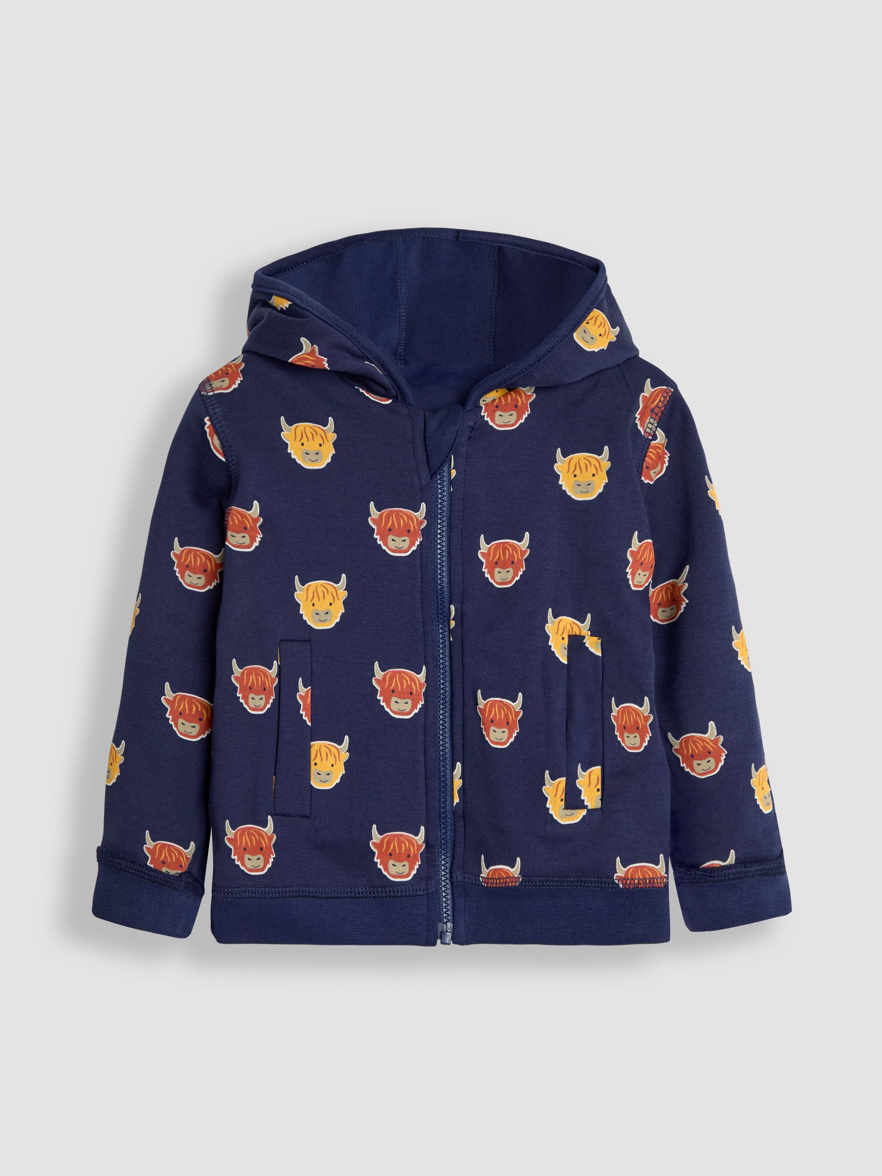 Navy Blue & Orange Highland Cow Appliqué Reversible Hoodie - Image 4 of 8
