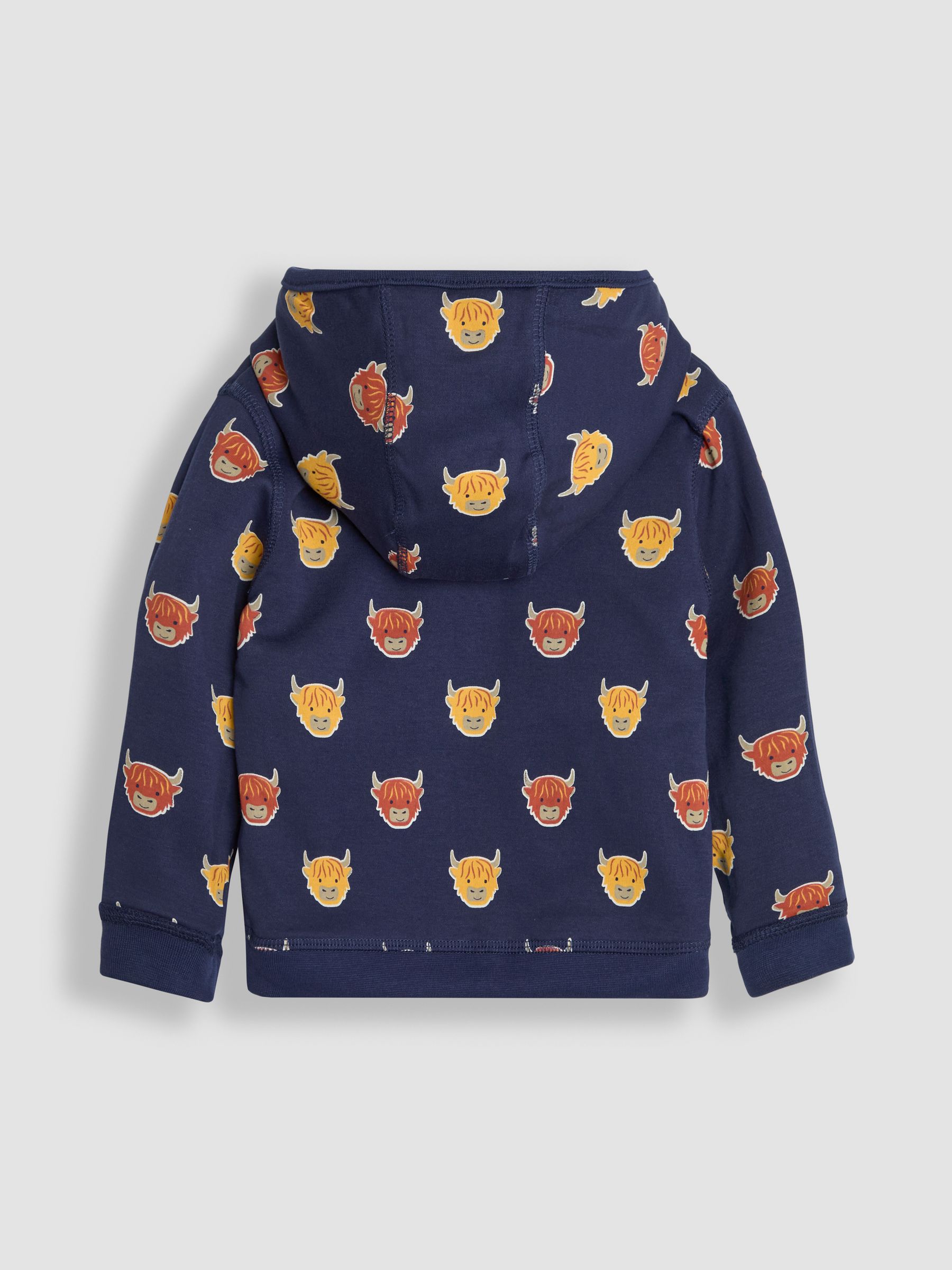 Navy Blue & Orange Highland Cow Appliqué Reversible Hoodie - Image 5 of 8
