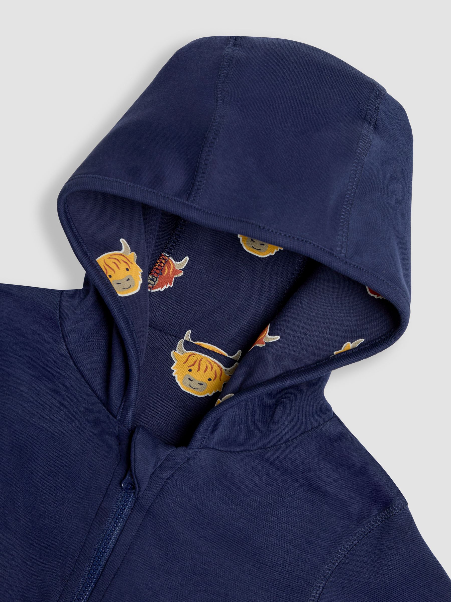 Navy Blue & Orange Highland Cow Appliqué Reversible Hoodie - Image 6 of 8