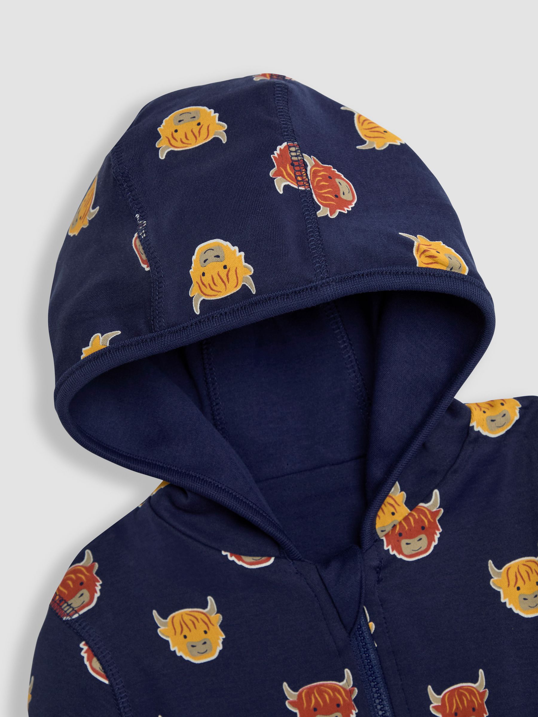 Navy Blue & Orange Highland Cow Appliqué Reversible Hoodie - Image 7 of 8