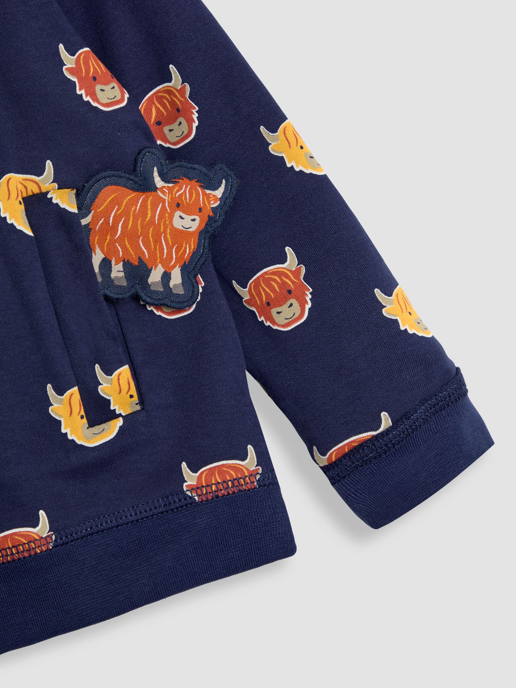 Navy Blue & Orange Highland Cow Appliqué Reversible Hoodie - Image 8 of 8