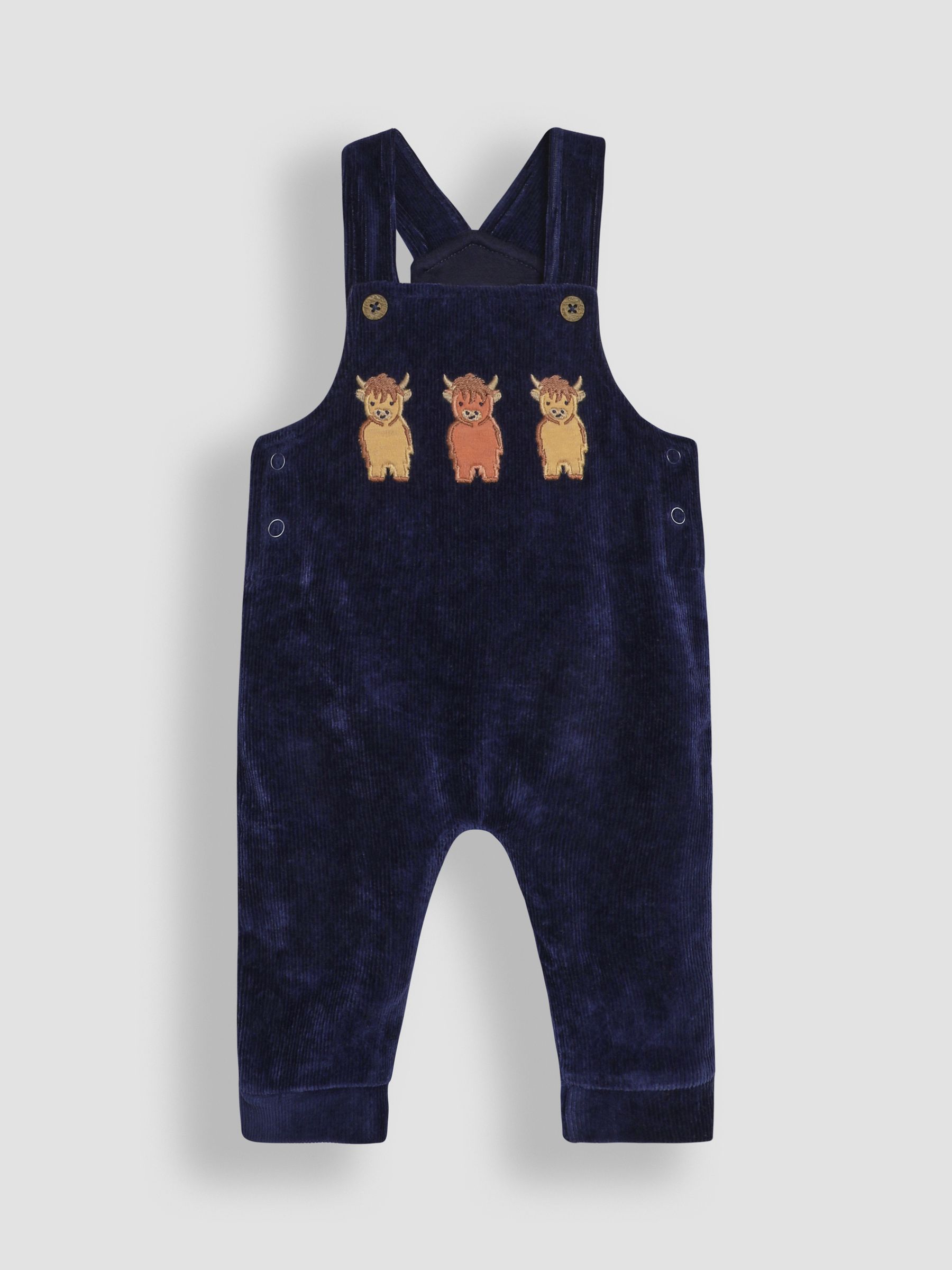 Navy Blue Highland Cow Appliqué Velour Dungarees And Top Set - Image 2 of 6