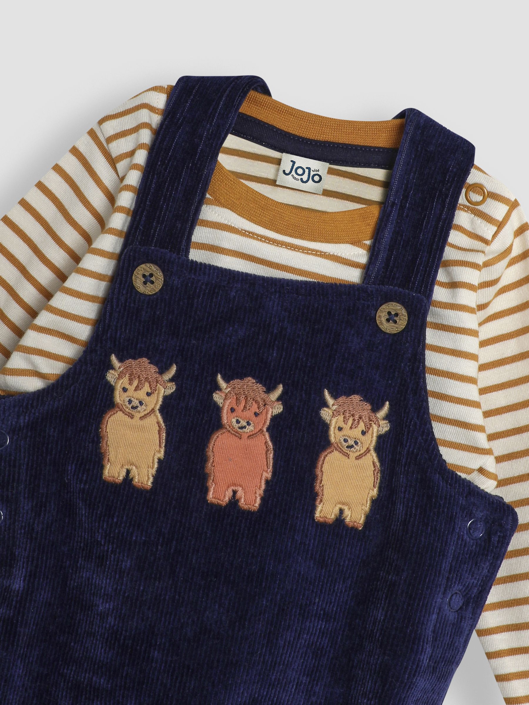 Navy Blue Highland Cow Appliqué Velour Dungarees And Top Set - Image 6 of 6